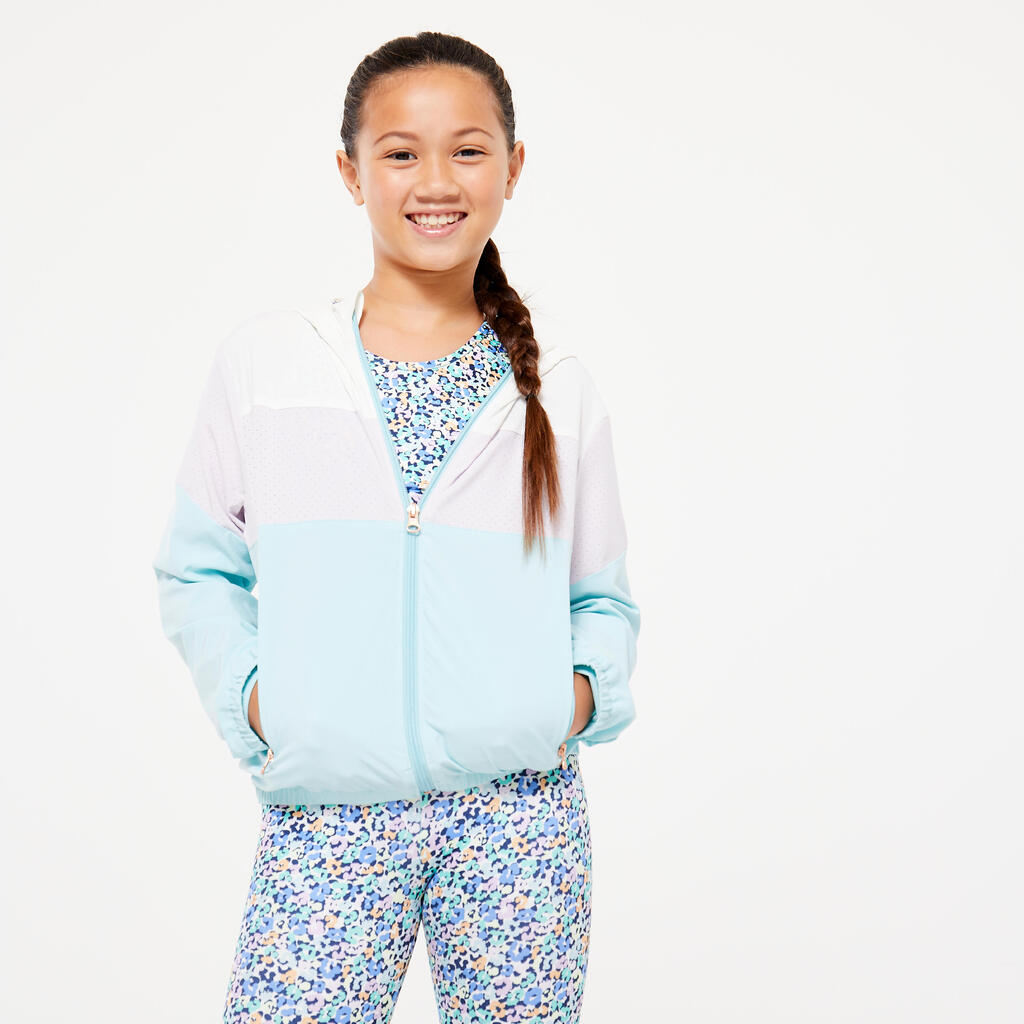 Veste multisport légère et respirante fille, Bleu blanc mauve