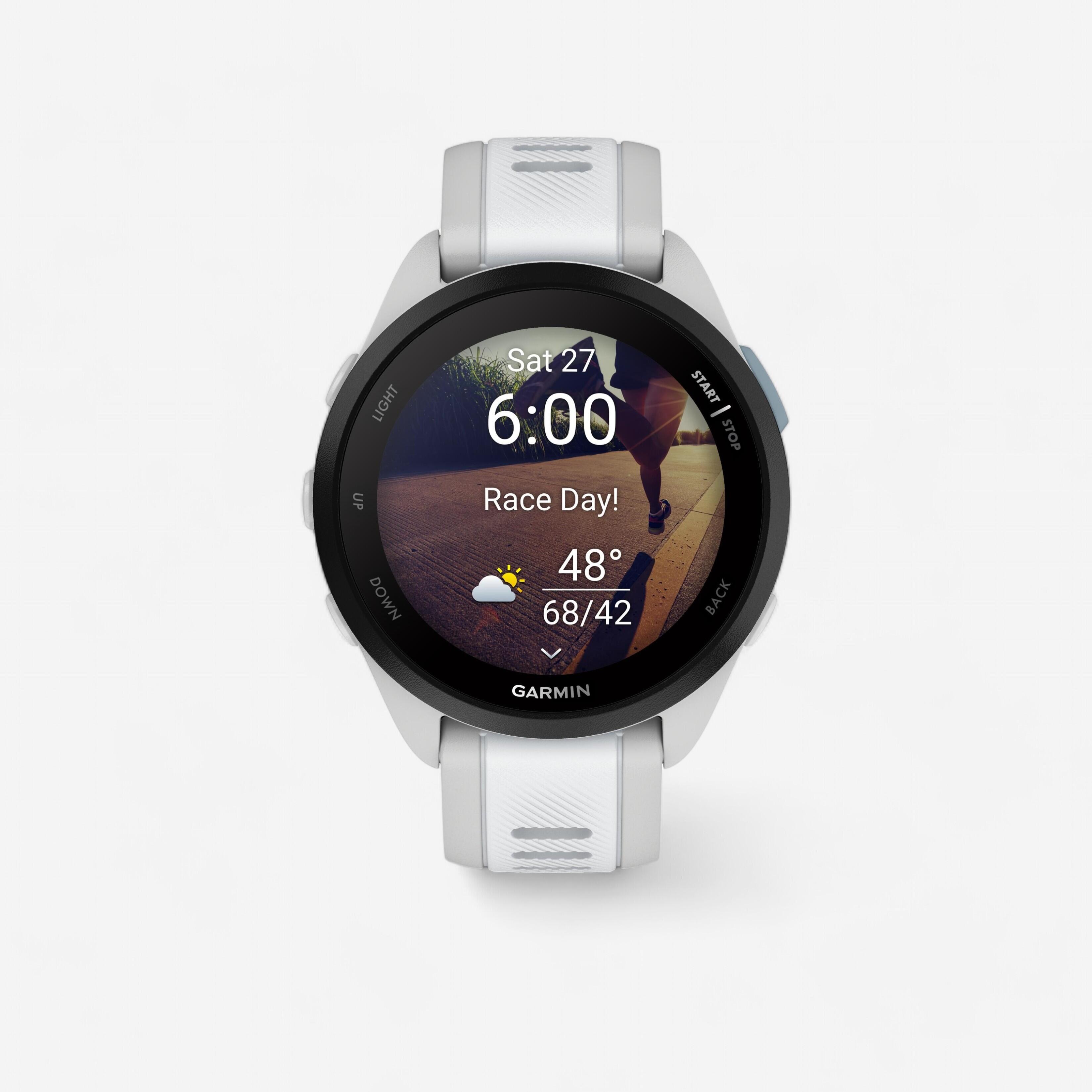 Connected GPS running watch GARMIN FORERUNNER 165 GRIS CLAIR/BLANC