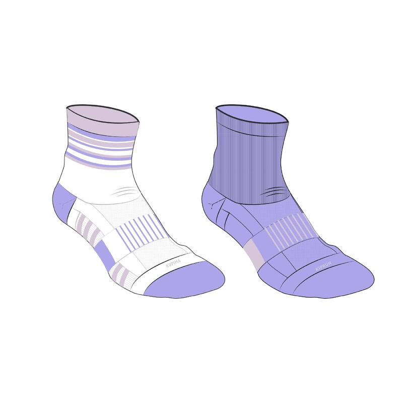 Lotx2 de chaussettes running confort enfant - kiprun 500 mid mauve et rayé lilas