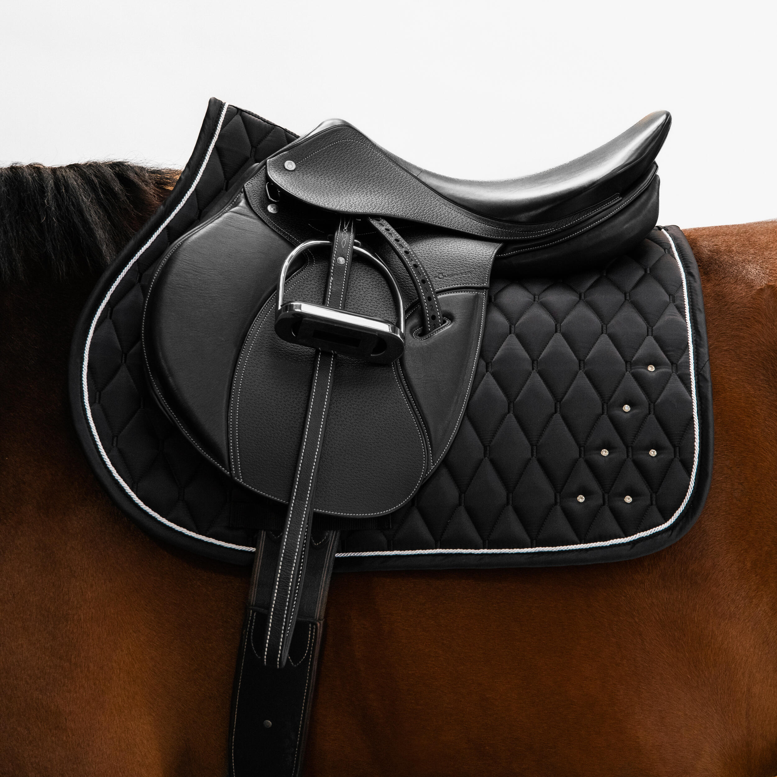 Horse Riding Rhinestone Saddle Cloth for Horse and Pony 500 - Black - FOUGANZA