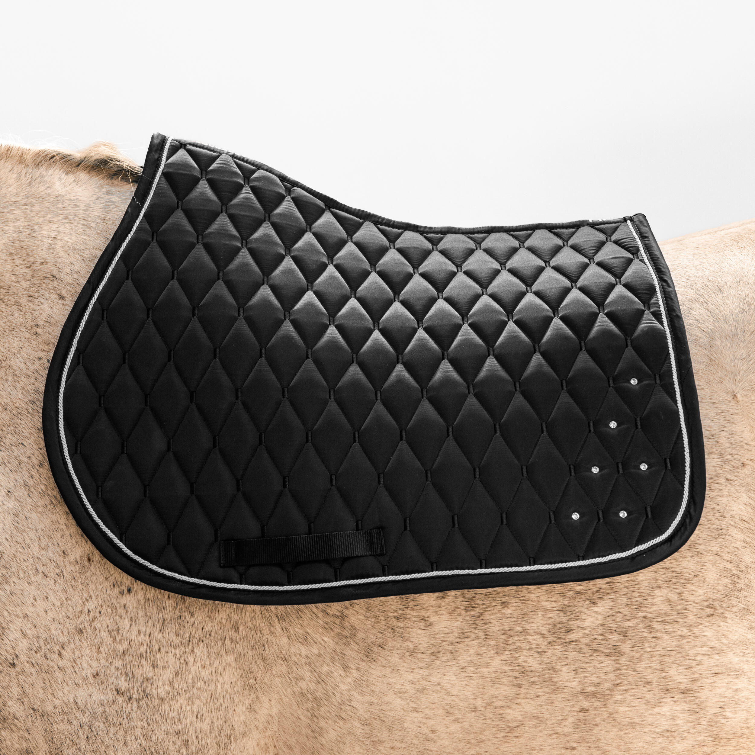 Horse Riding Rhinestone Saddle Cloth for Horse and Pony 500 - Black - FOUGANZA