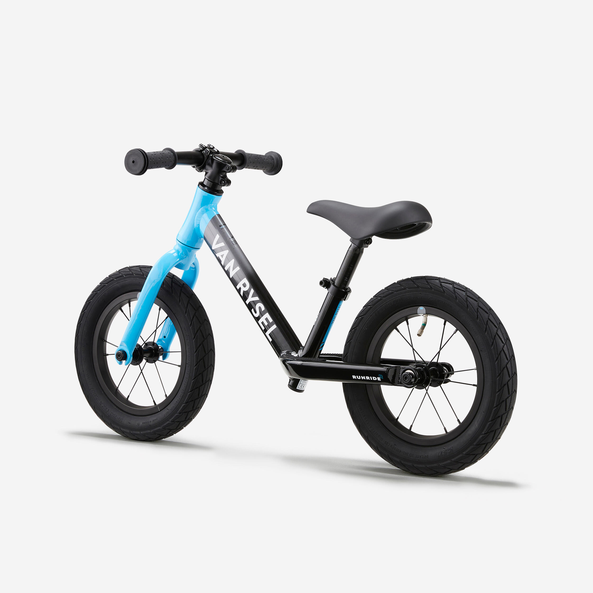 Kids 12 Inch Balance Bike RunRide Racing Anthracite Grey Blue VAN RYSEL Decathlon