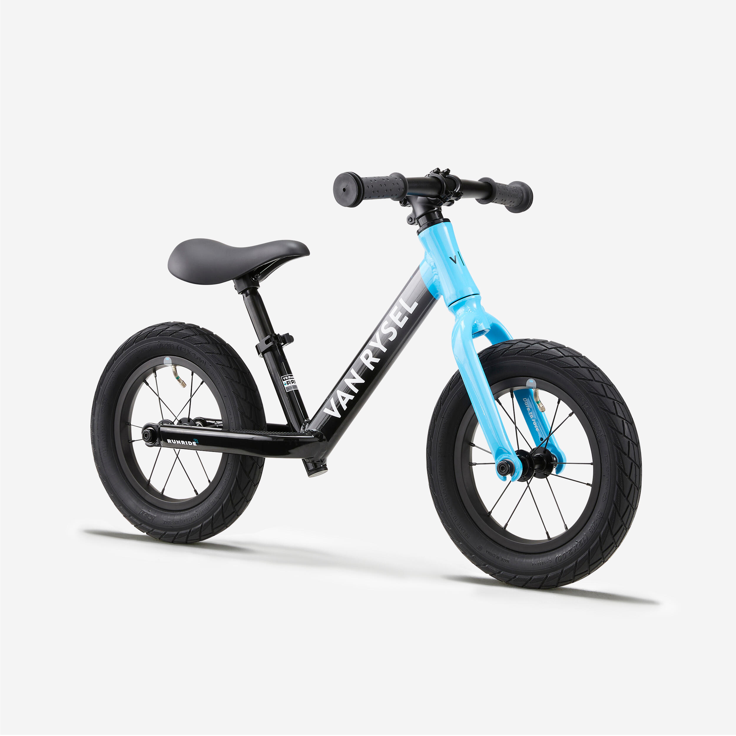 Kids 12 Inch Balance Bike RunRide Racing Anthracite Grey Blue VAN RYSEL Decathlon