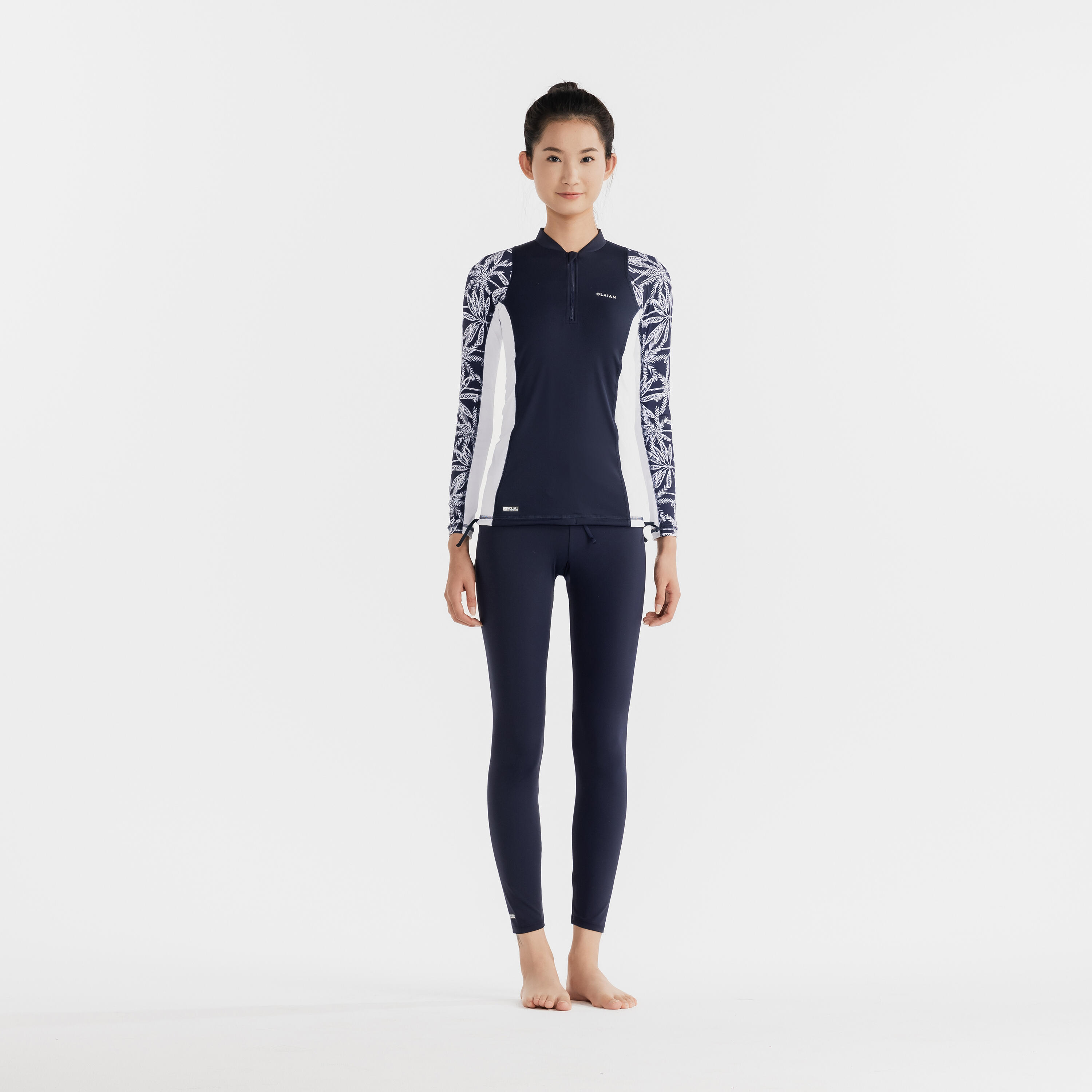 Women UV Protection UPF50+ Beach Top Surfing Rashguard T-shirt Navy White