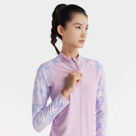 surfing women UV protection zip top PRINT PURPLE PALM