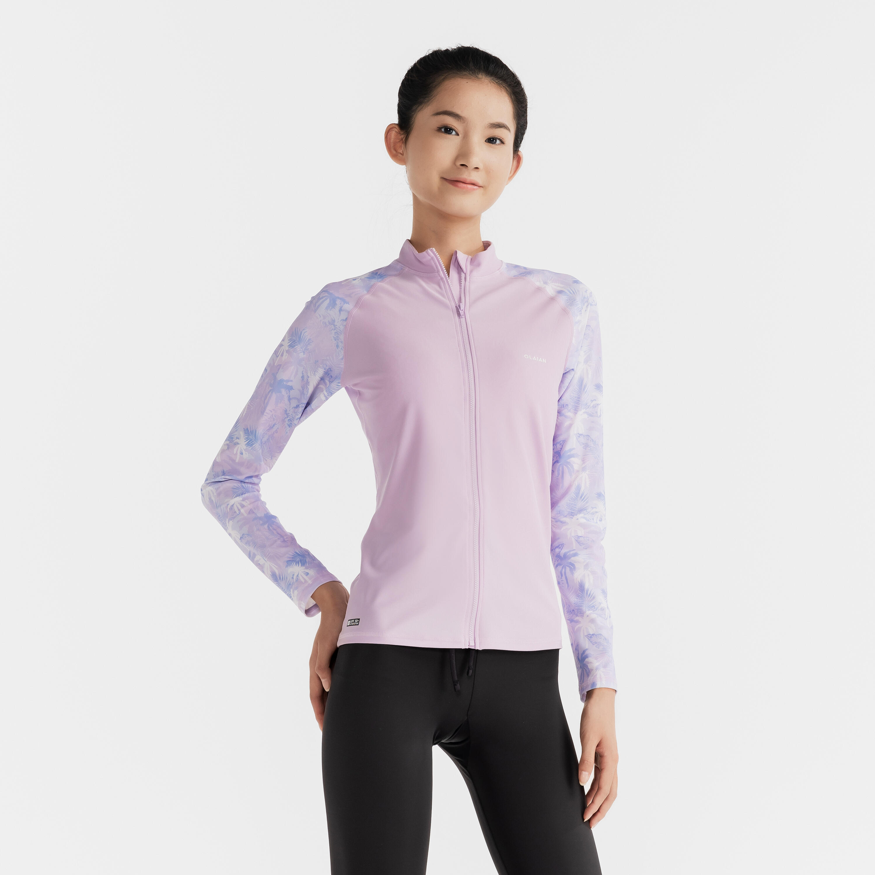 Women's Surfing UV Protection Zip Top - Purple Palm