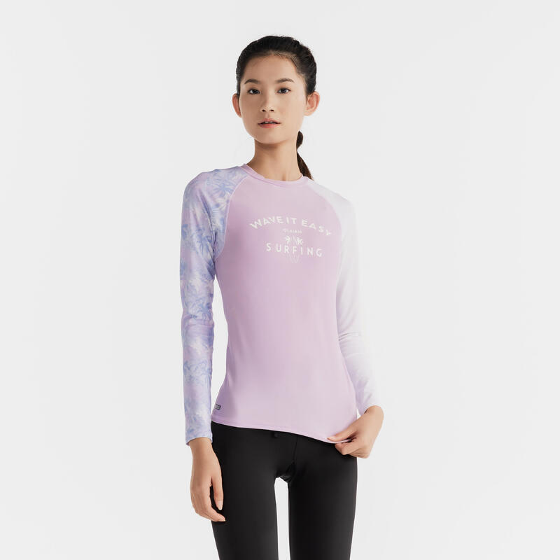 Women's surfing UV top 100 SLIM PRINT PURPLE PALM