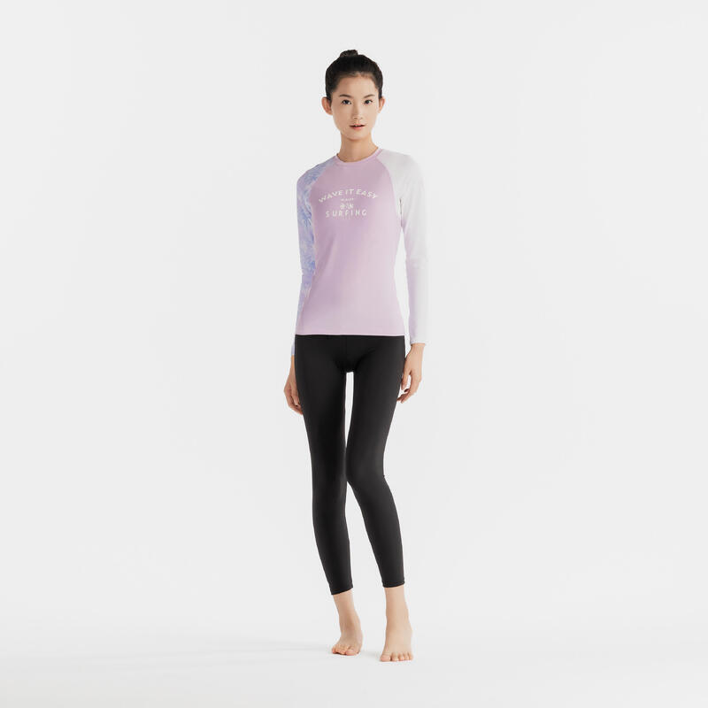 女款抗 UV 合身衝浪上衣 100－印花／紫色棕櫚款