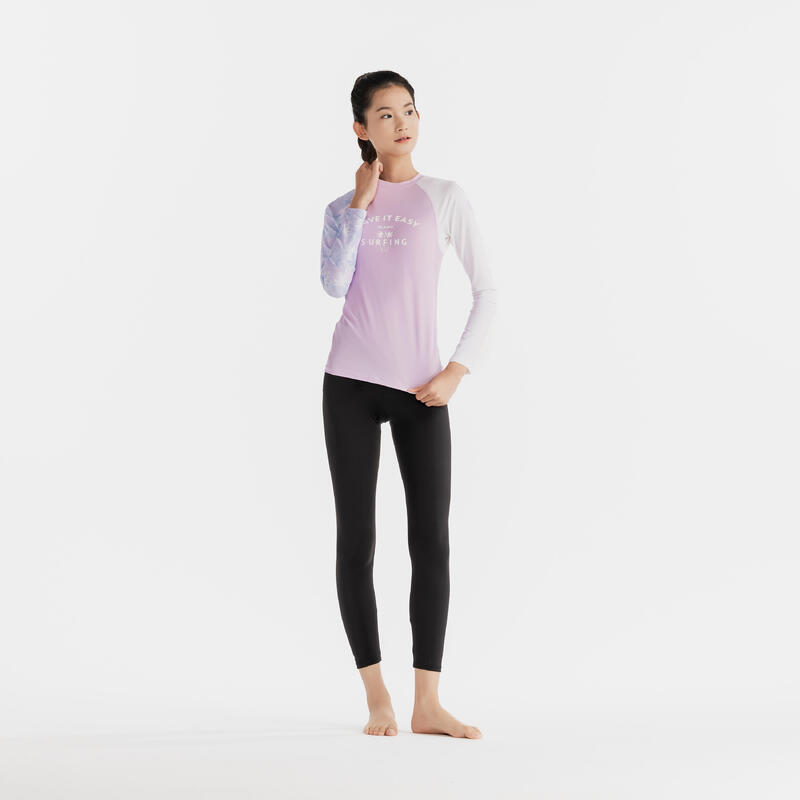 女款抗 UV 合身衝浪上衣 100－印花／紫色棕櫚款