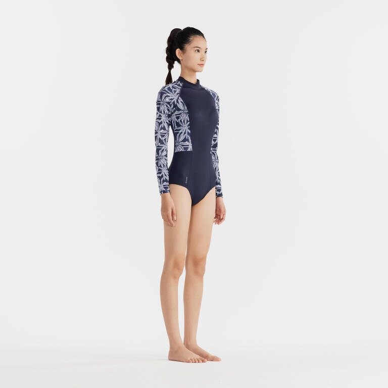 Women's One Piece Long Sleeve Surf Swimsuit- CN JANE -NAVY PALMER