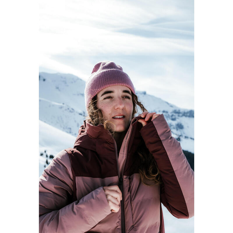 Doudoune de ski chaude et imperméable femme, Warm 900 rose taupe