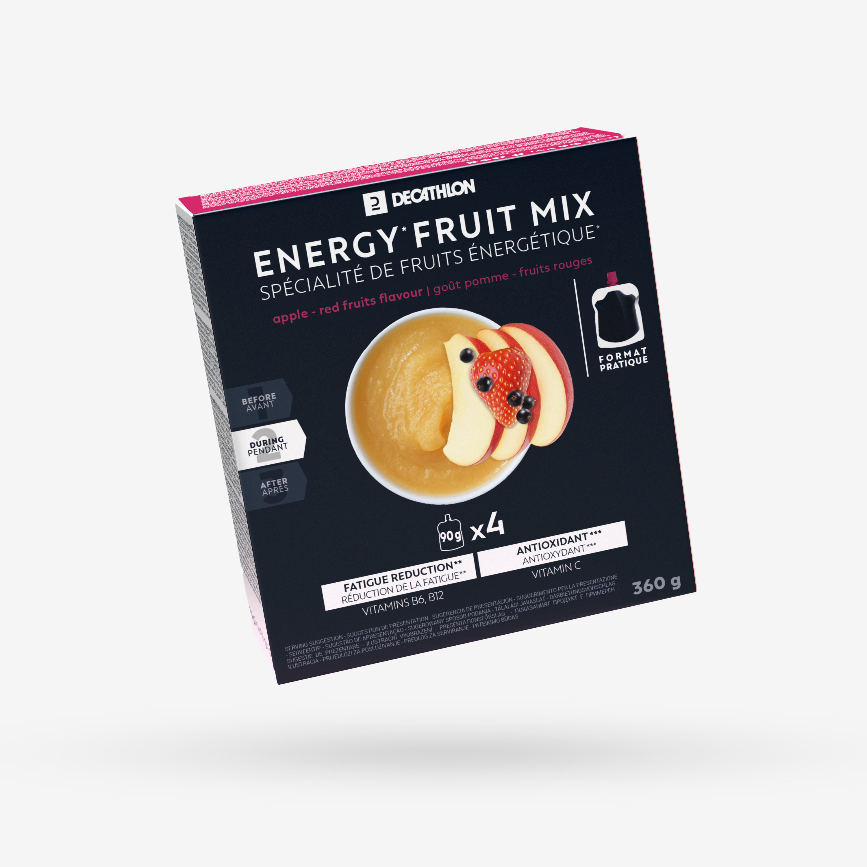 Spécialité de fruits énergétique pomme et fruits rouges 4 x 90g - Decathlon