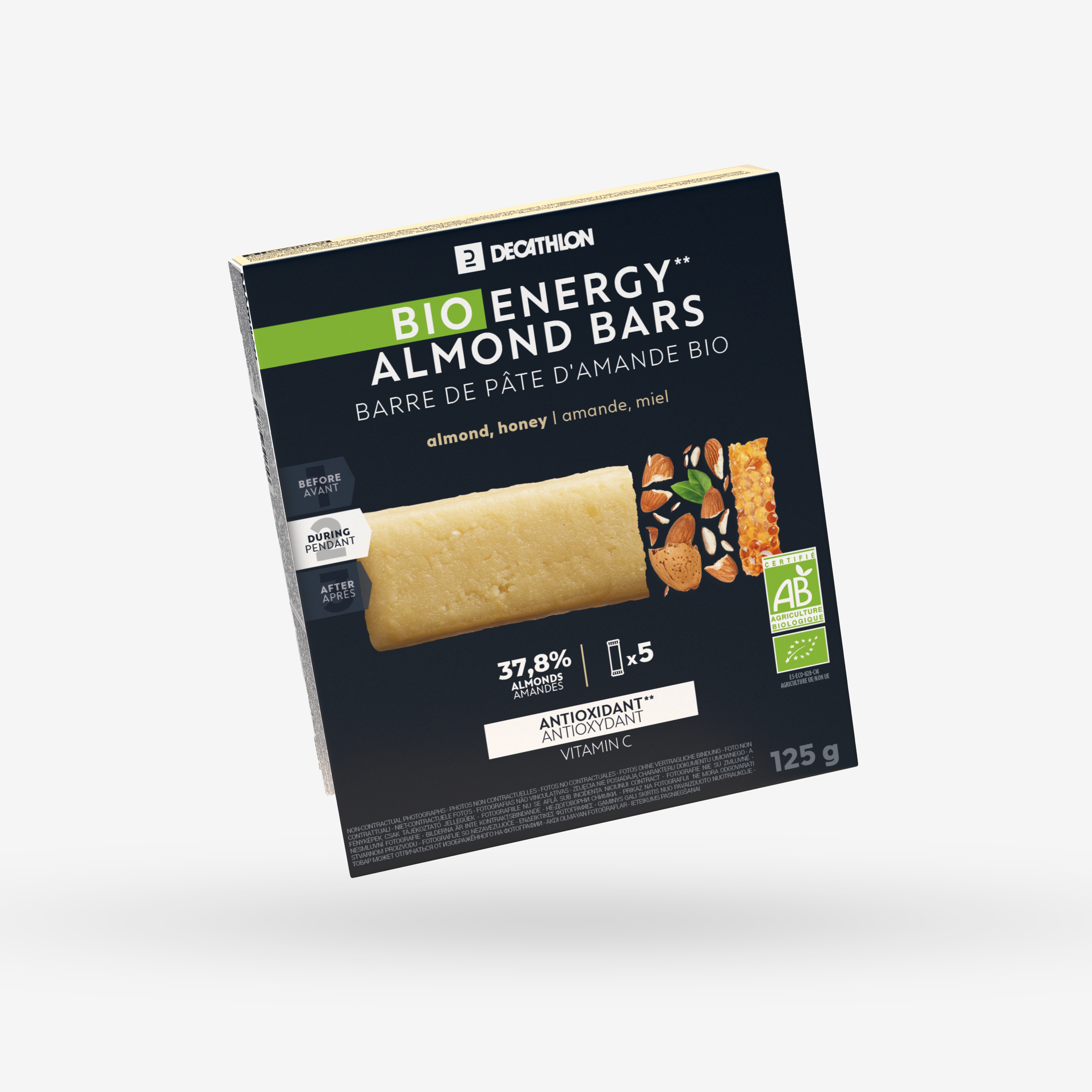 Barre energetique pate d'amande bio nature 5x25g - Decathlon