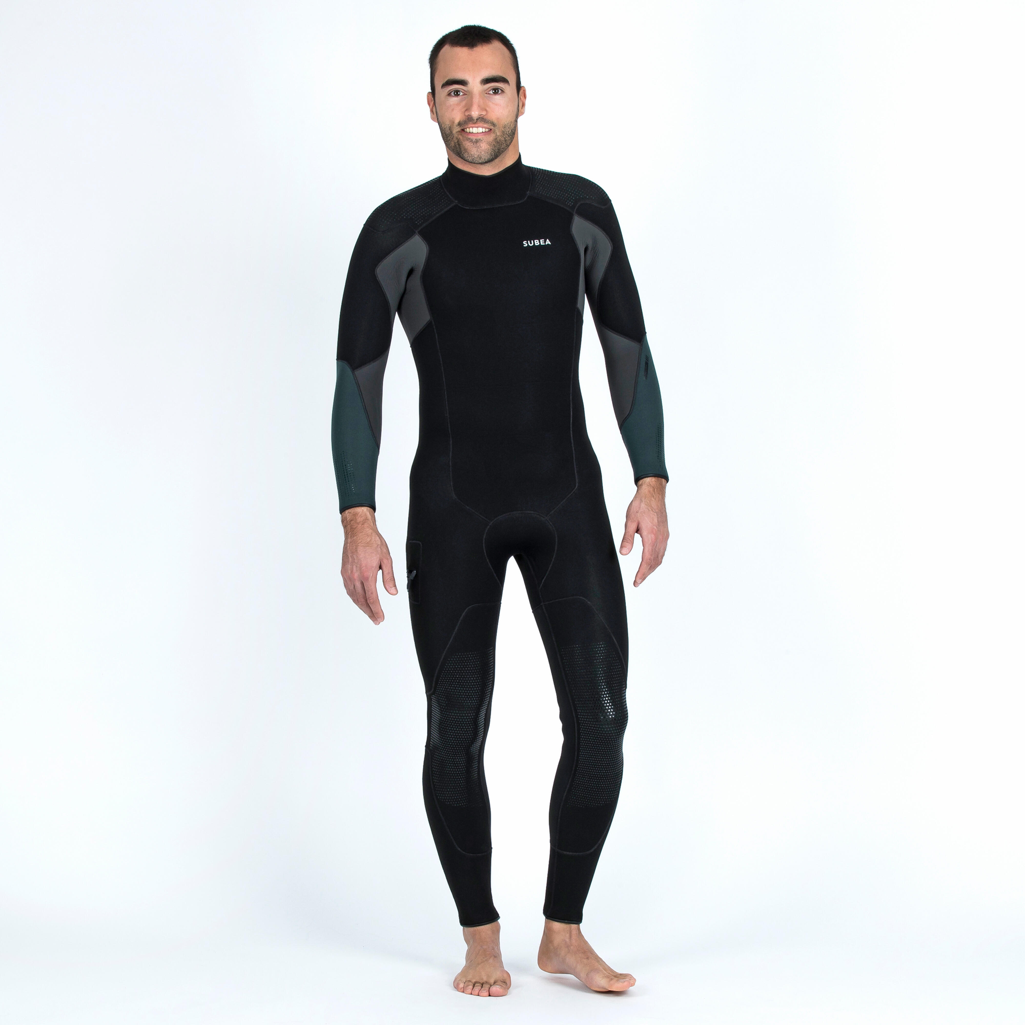 Men's Scuba Diving 5mm Neoprene Wetsuit Scd 900 Black Khaki