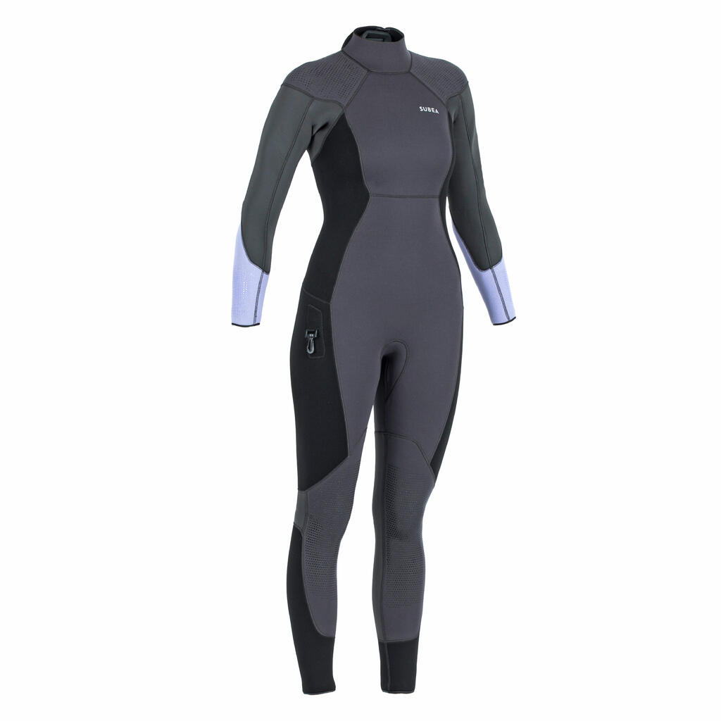 Sieviešu neoprēna hidrotērps niršanai ar akvalangu “SCD 500”, 5 mm, melns/ceriņu