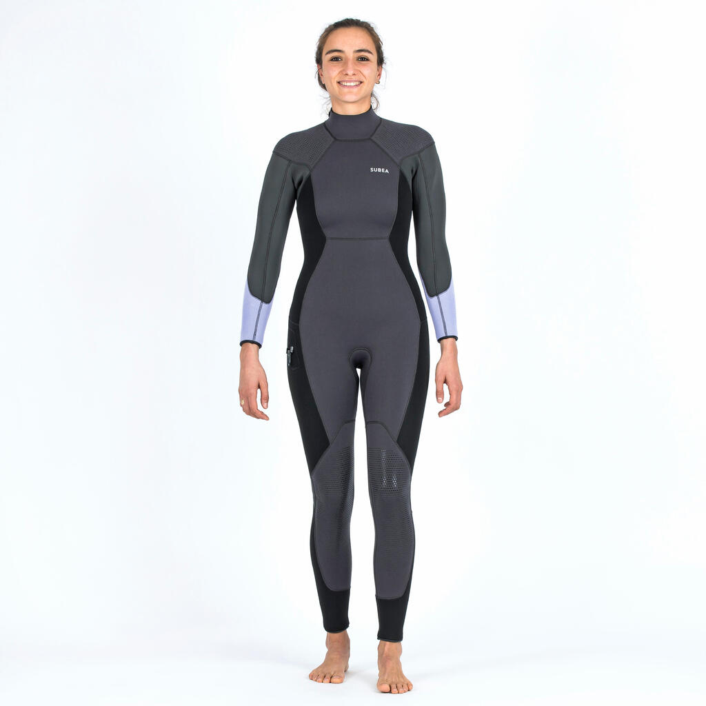 Sieviešu neoprēna hidrotērps niršanai ar akvalangu “SCD 500”, 5 mm, melns/ceriņu