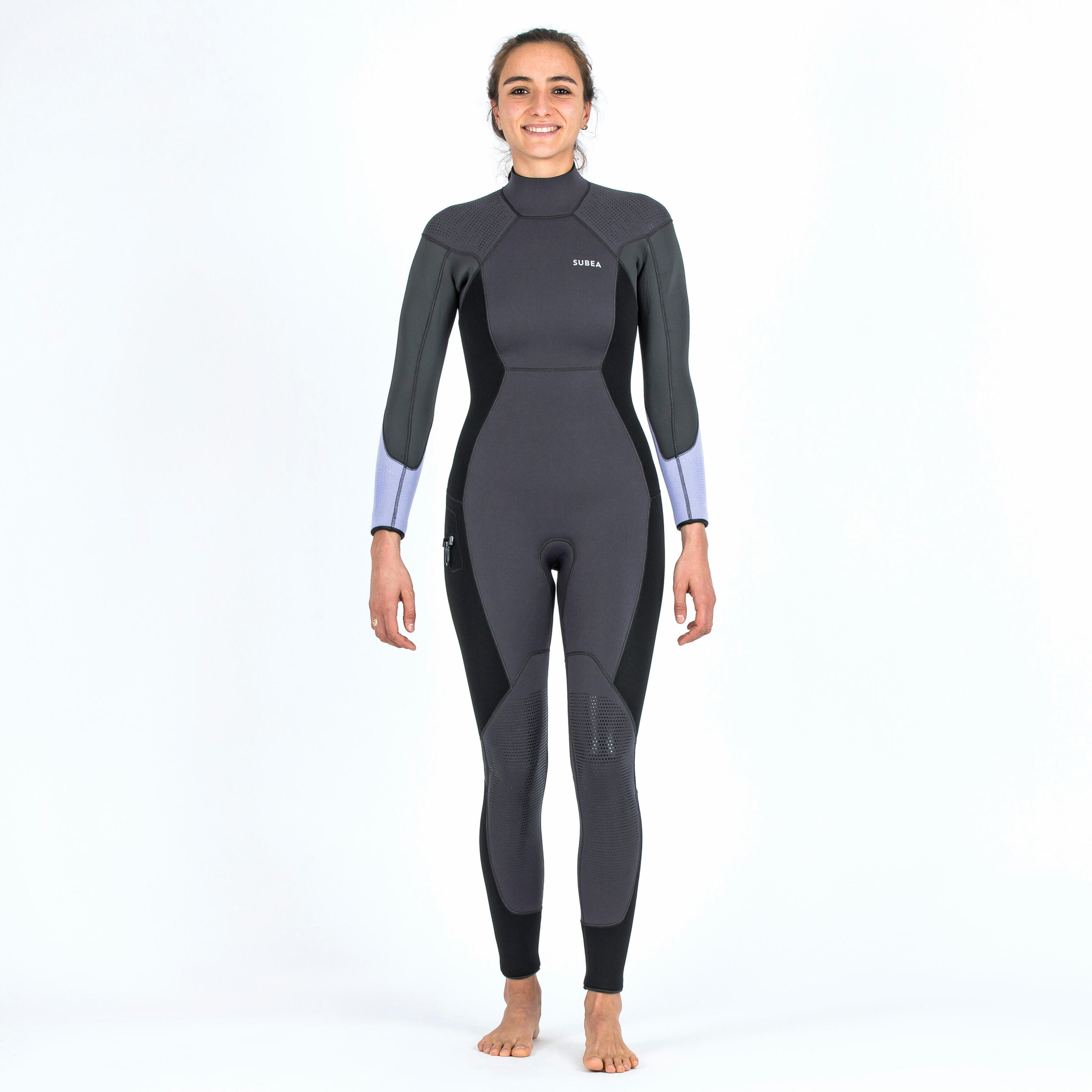 Women's scuba diving 5 mm neoprene wetsuit SCD 500 Lilac black 1/12