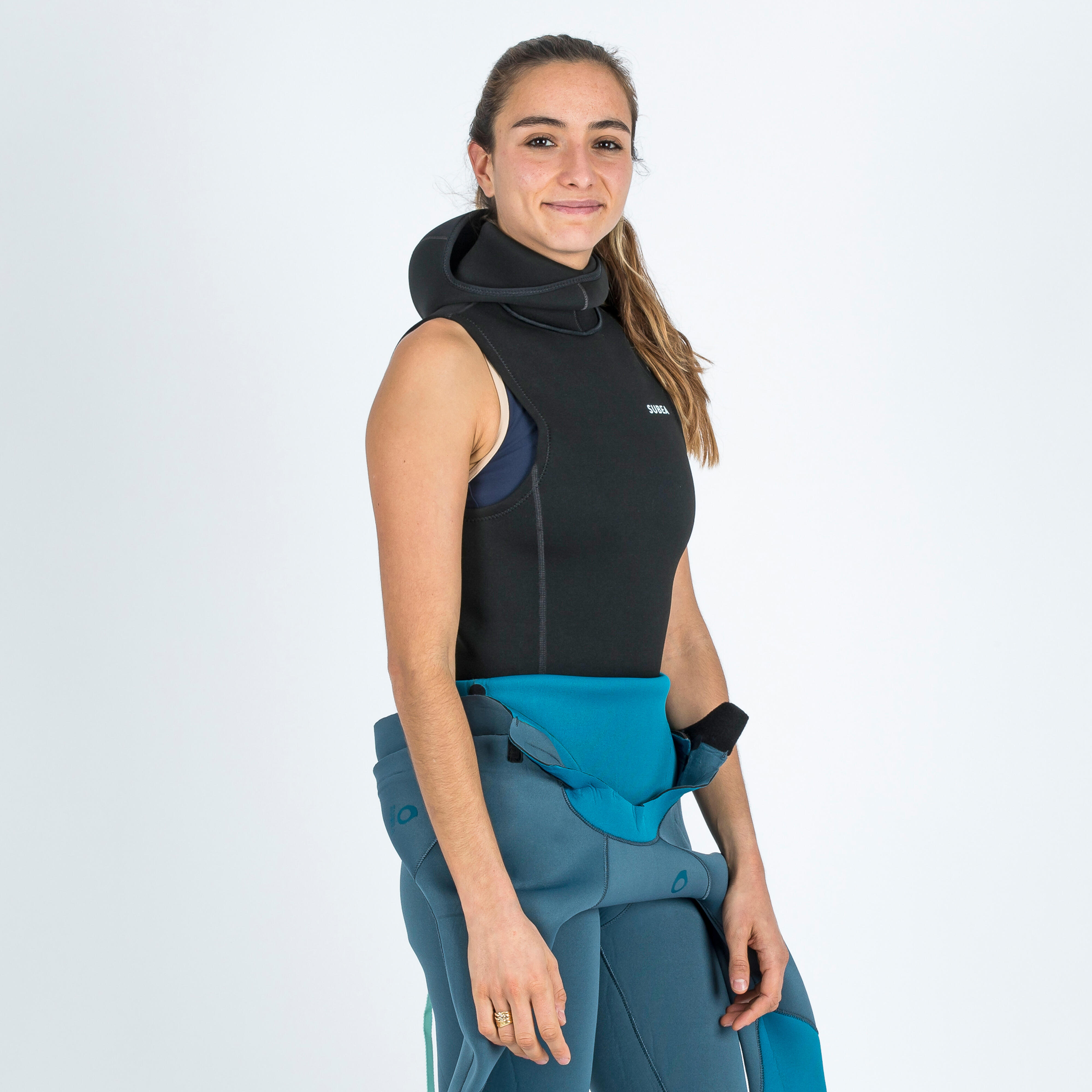 Canotta subacquea con cappuccio in neoprene da 3/2 mm - Nero/Grigio