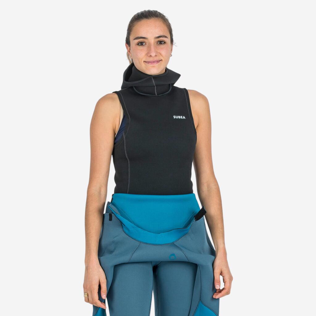 Neoprentop mit Kopfhaube Tauchen Neopren 3/2 mm - SCD schwarz/grau