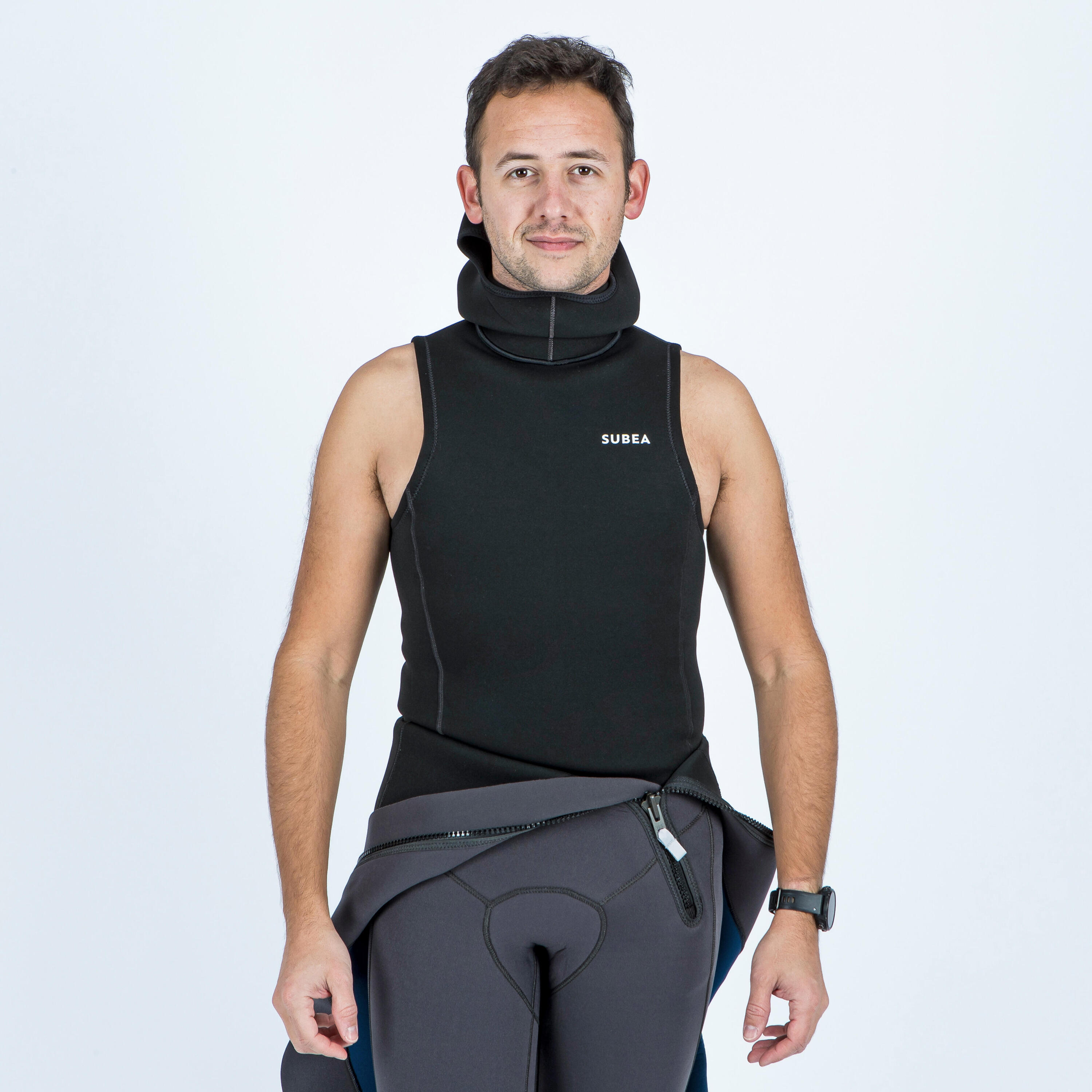 Diving top with hood 3/2 mm neoprene - Black/Grey 2/8