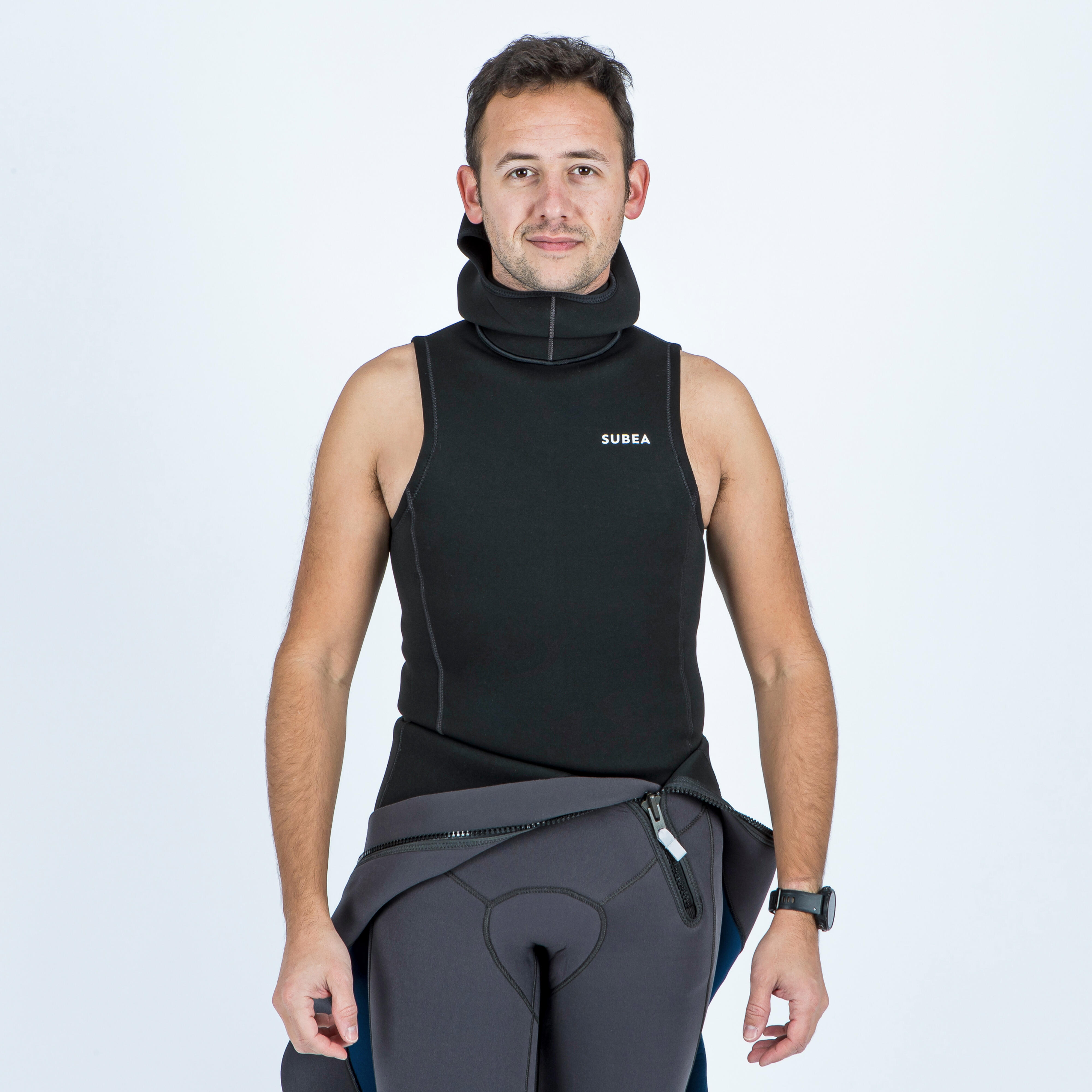 Canotta subacquea con cappuccio in neoprene da 3/2 mm - Nero/Grigio