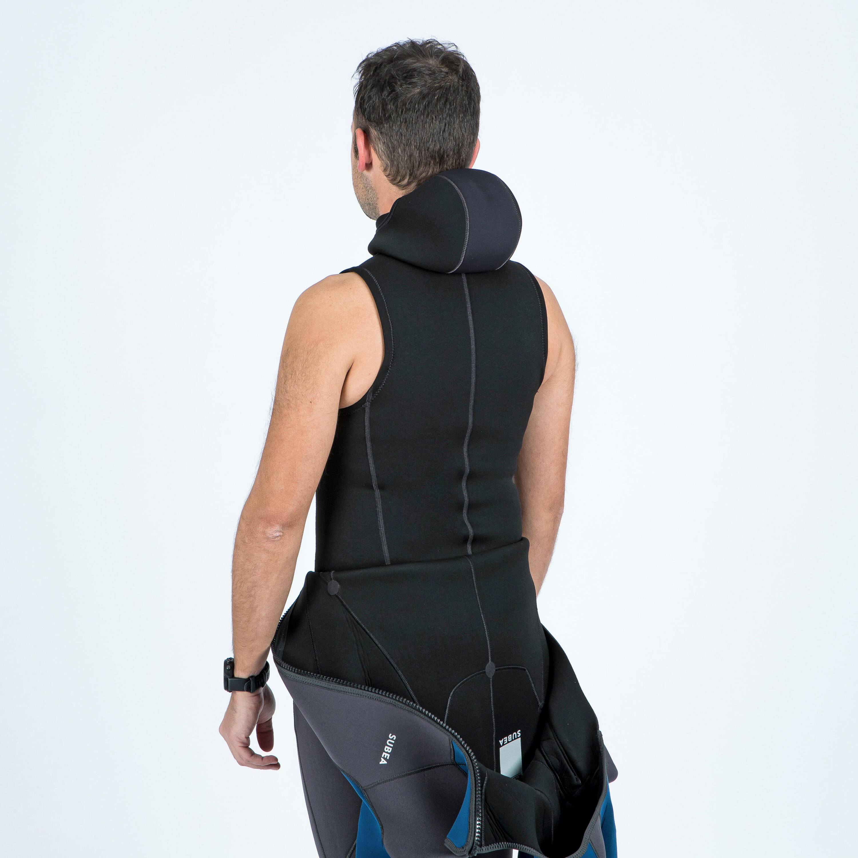 Diving top with hood 3/2 mm neoprene - Black/Grey 4/8