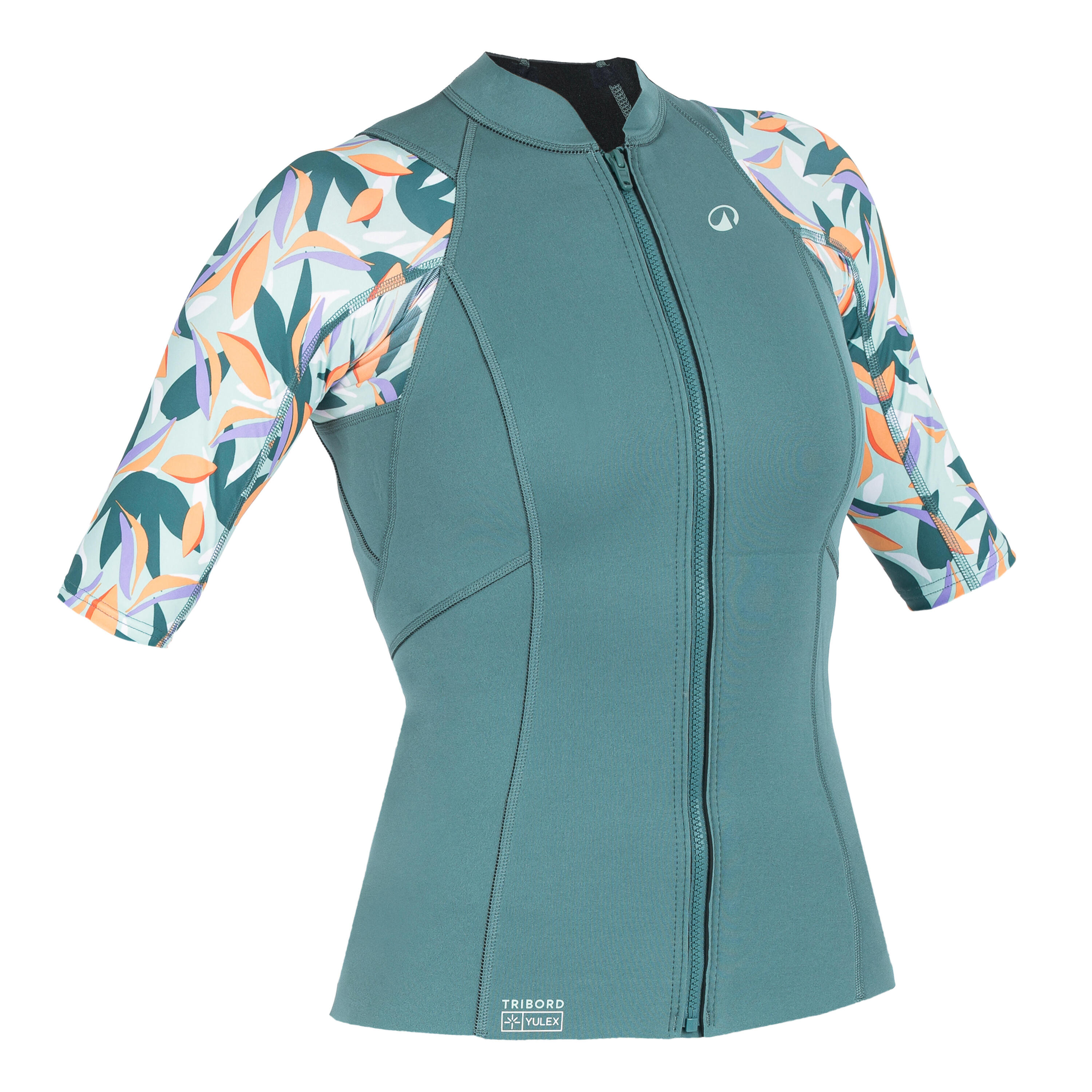 Neoprentop UV-Schutz kurzarm Damen Yulex 100 1,5 mm Awake Blumen 10/10