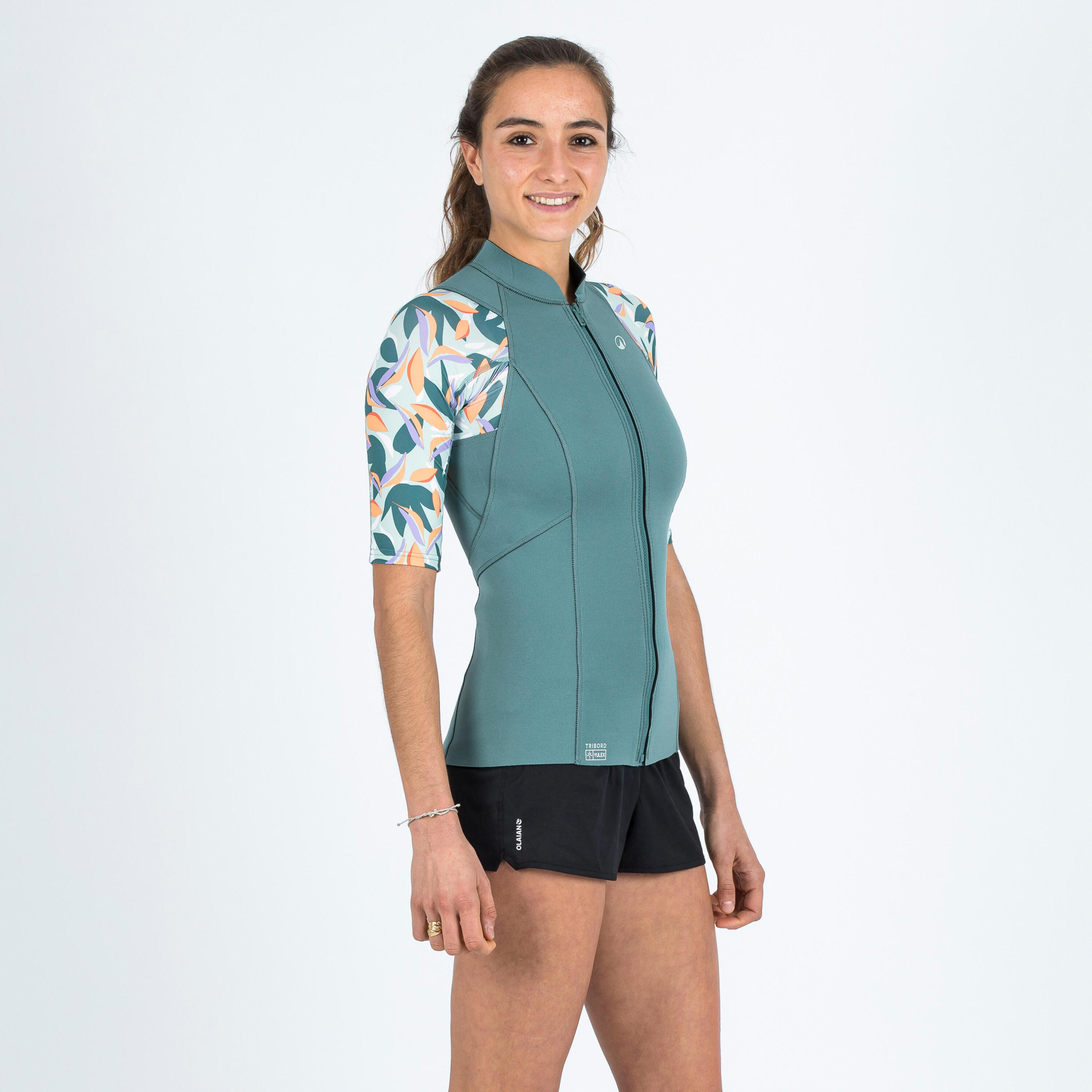 Neoprentop UV-Schutz kurzarm Damen Yulex 100 1,5 mm Awake Blumen 2/10