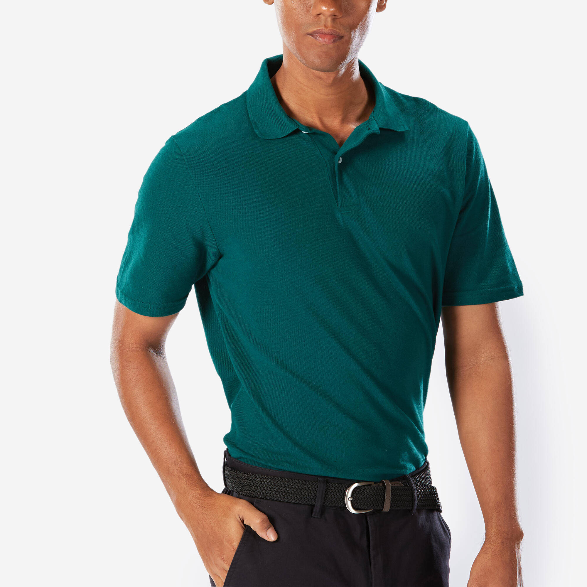 Men’s golf 100% cotton short sleeve polo shirt, MW100 Forest Green -  2