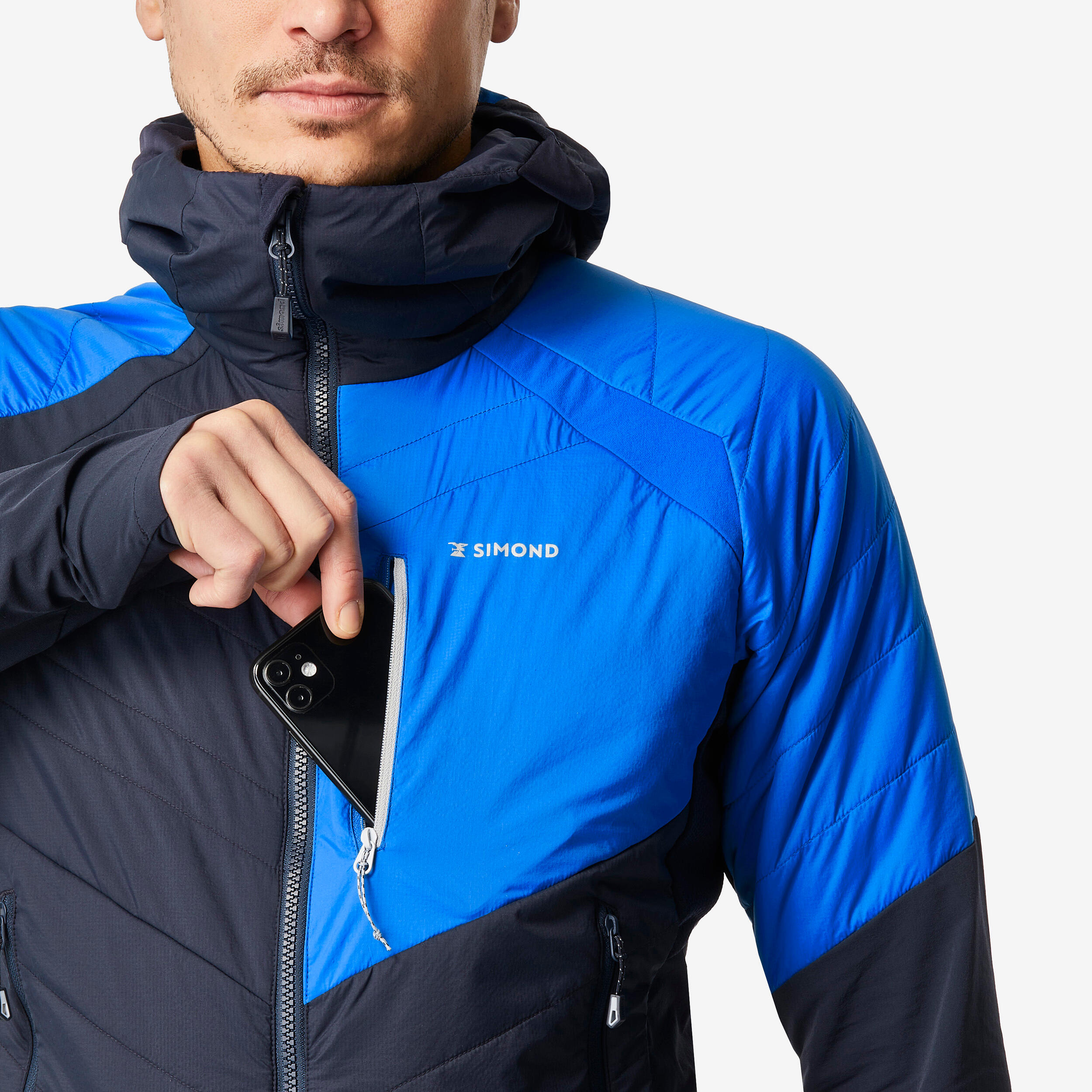 Men s mountaineering synthetic hybrid jacket SPRINT navy SIMOND Decathlon