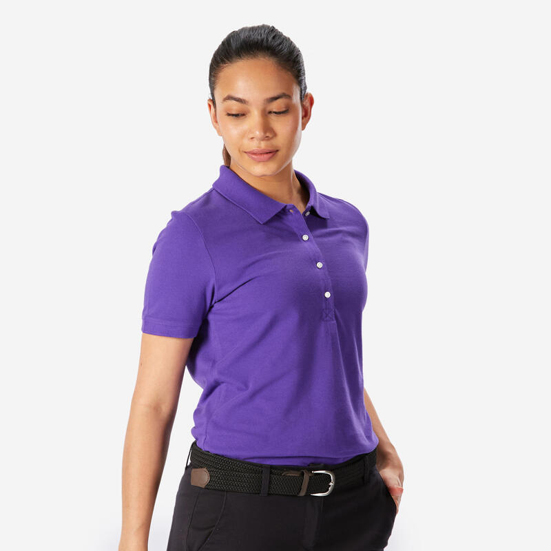 Tricou polo golf din bumbac și poliester MW500 Bleumarin Damă