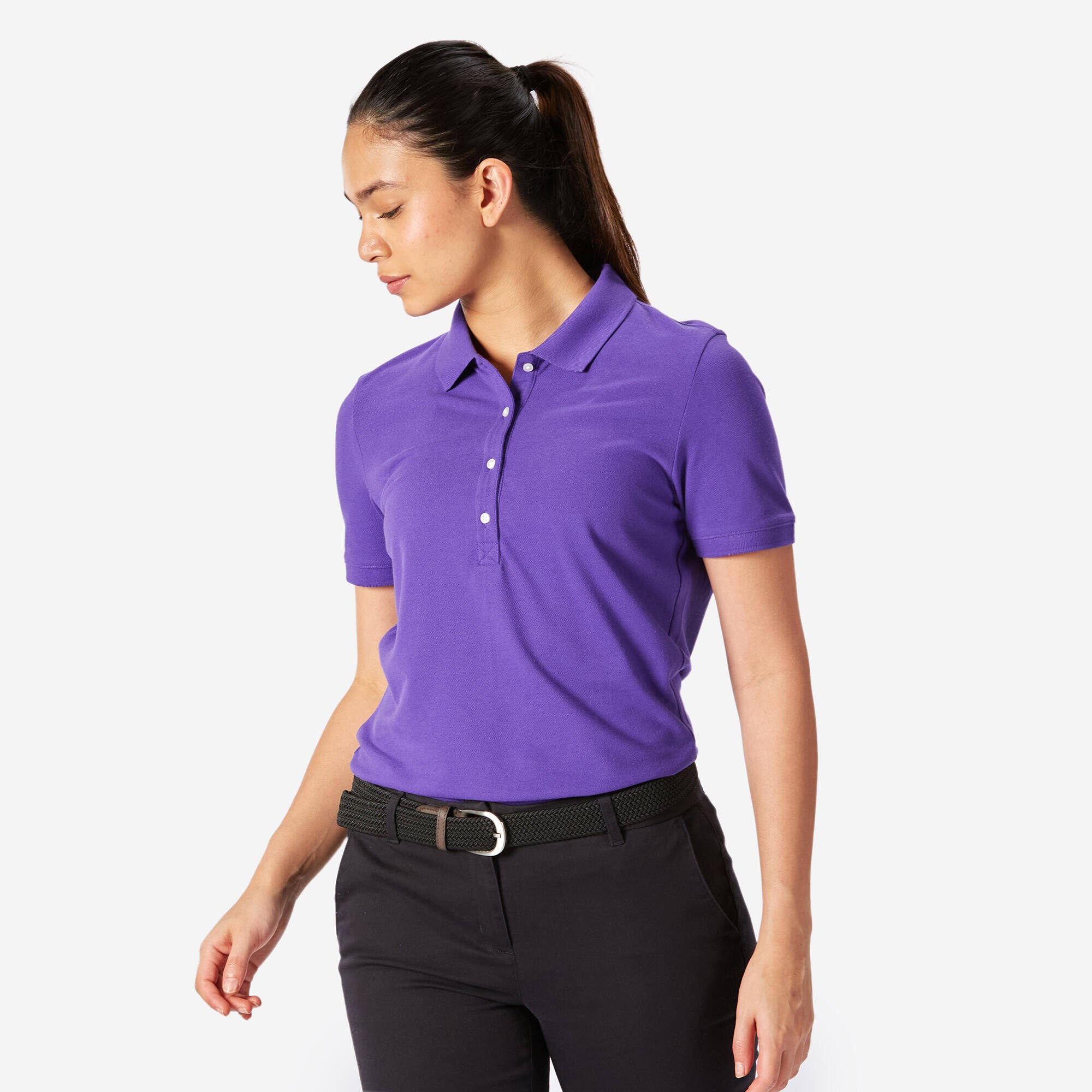 Women's golf cotton short-sleeved polo shirt - MW500 Purple -  2