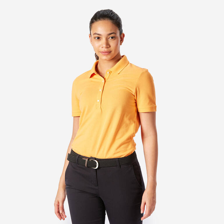 Women's golf cotton short-sleeved polo shirt - MW500 Orange sunset