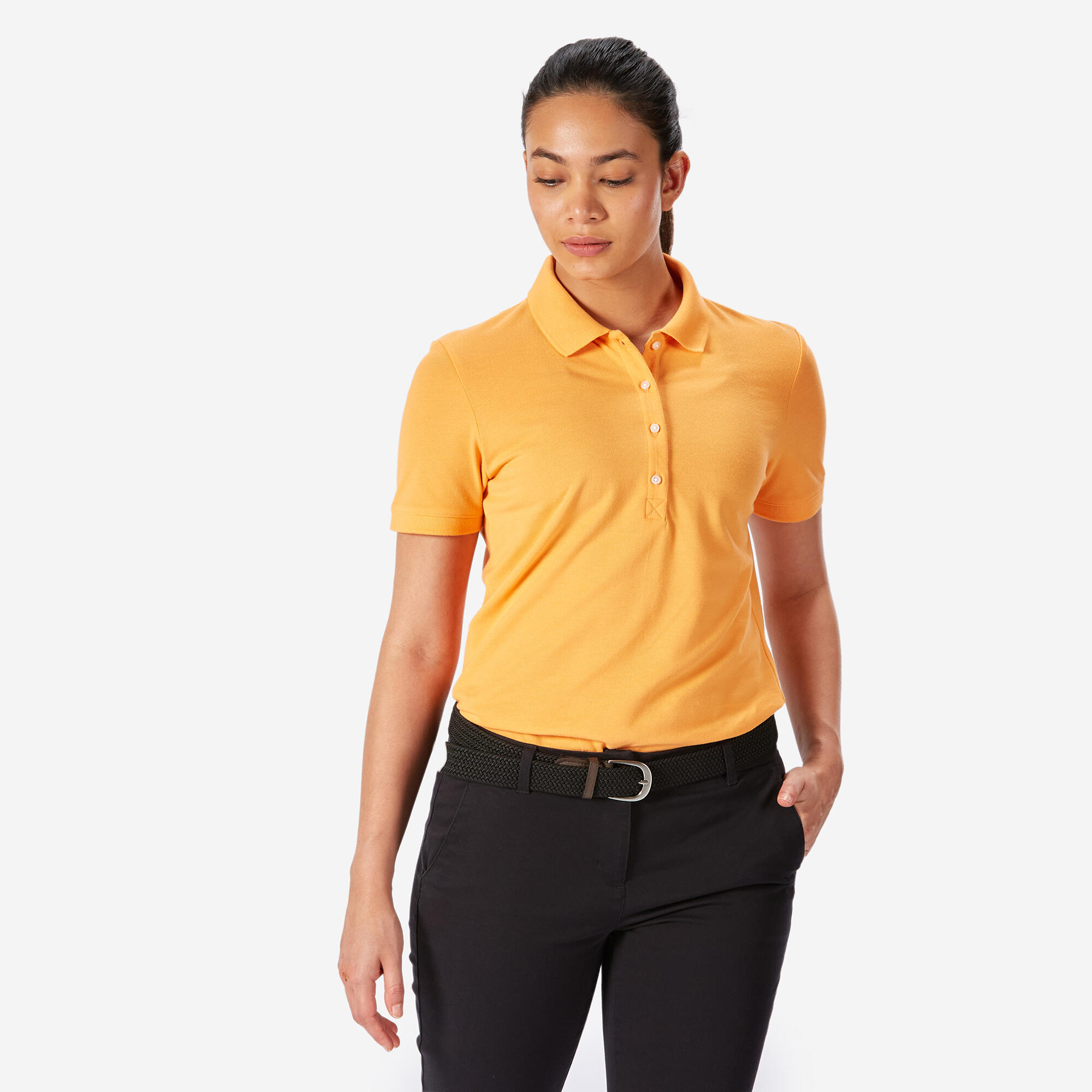Women's golf cotton short-sleeved polo shirt - MW500 Orange sunset