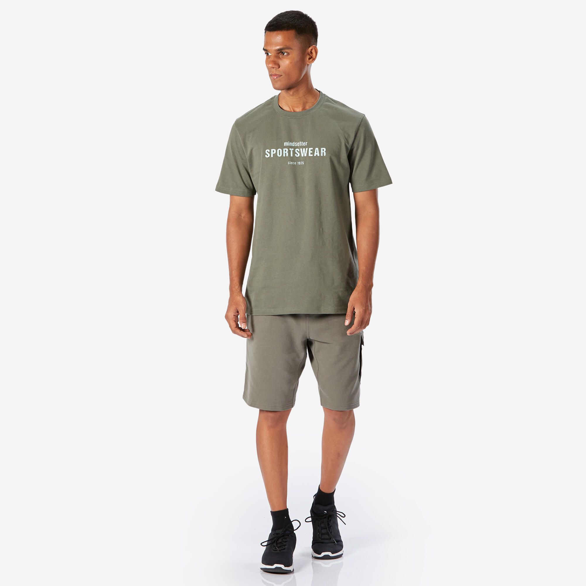 domyos Men's Regular Cotton Fitness T-Shirt - Khaki Green-picture-14