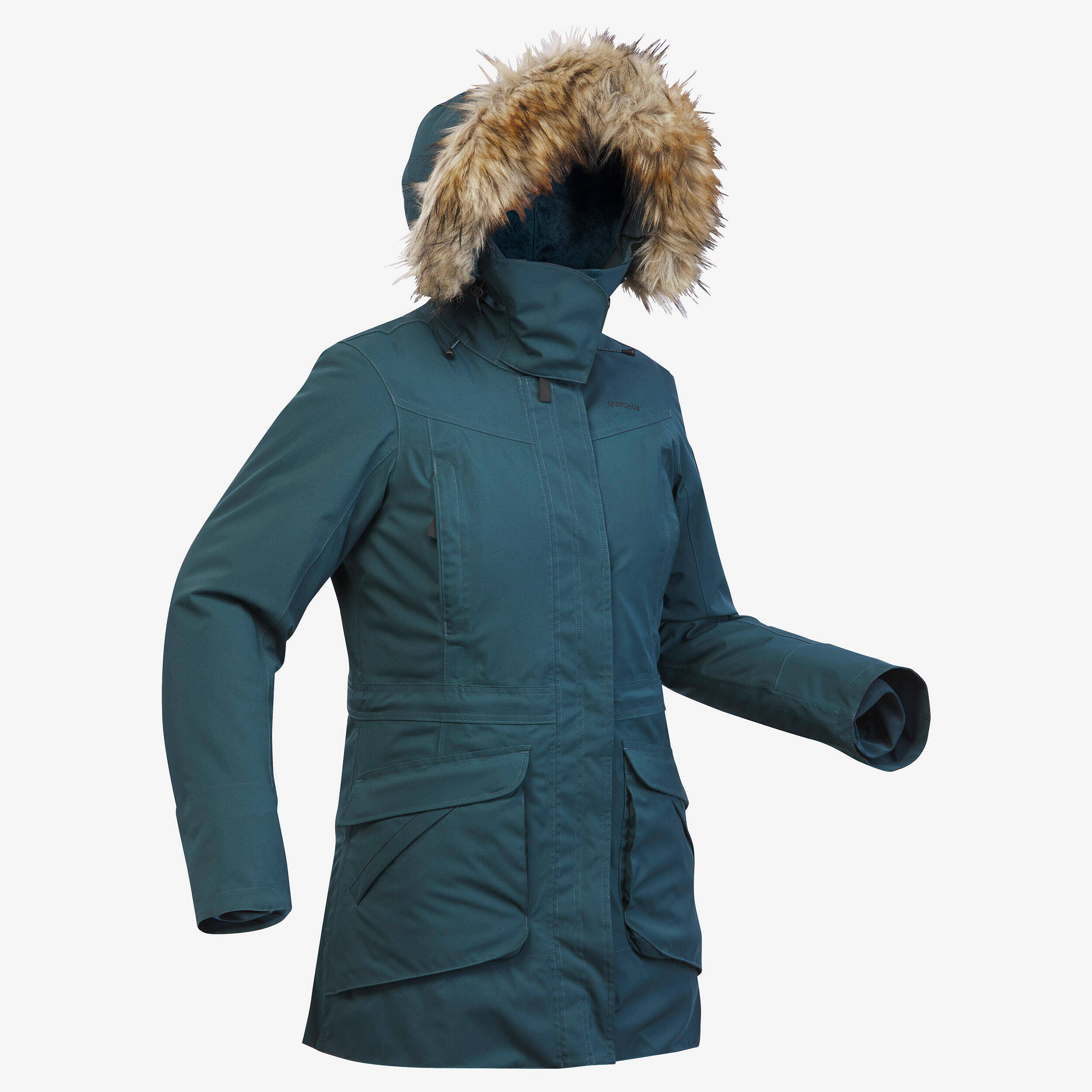 Women Hiking Parka Jacket, Hooded, Warm, Ideal upto -20�C SH900 - Asphalt Blue