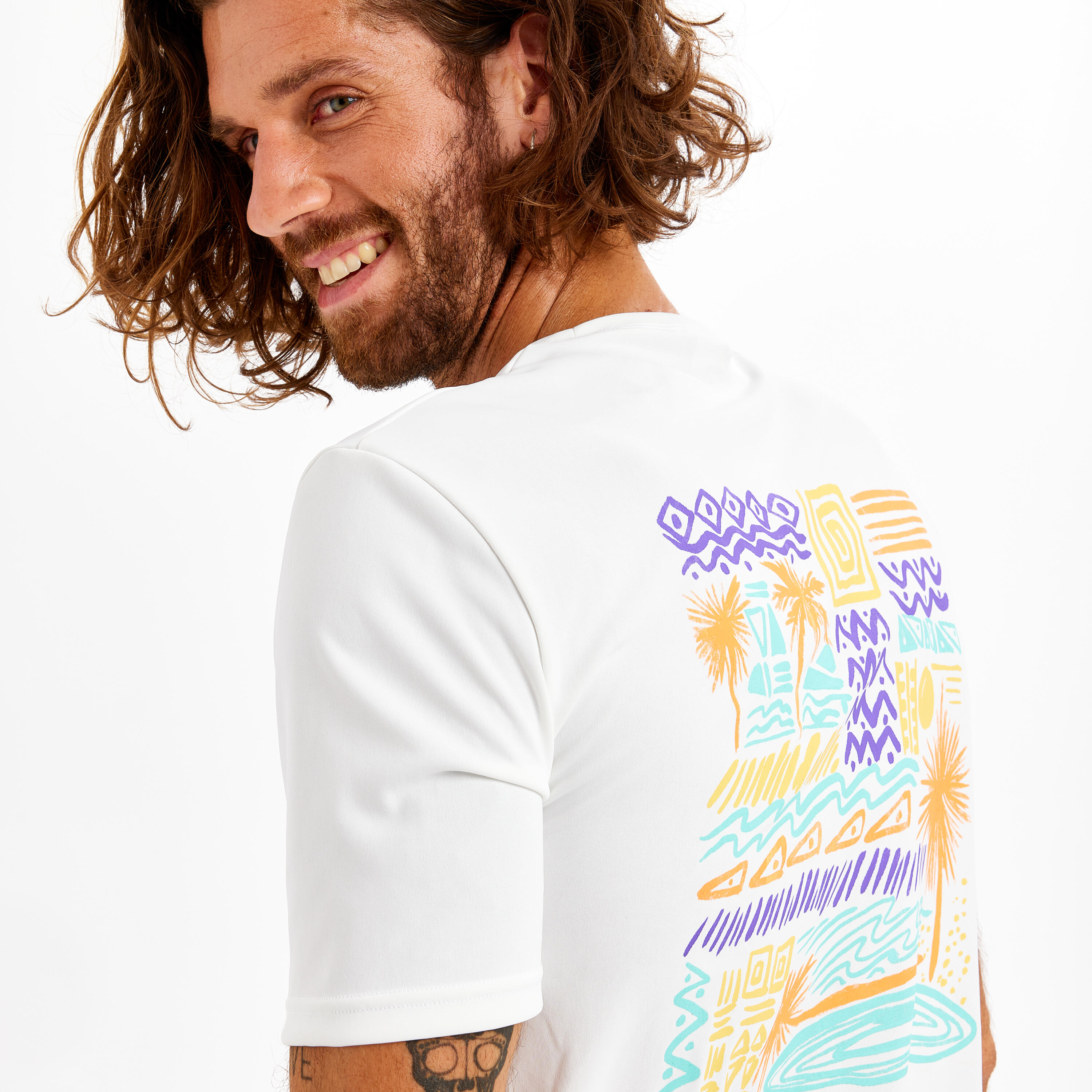 Men's Surfing Short-Sleeved Anti-UV T-Shirt - Palm white 3/9