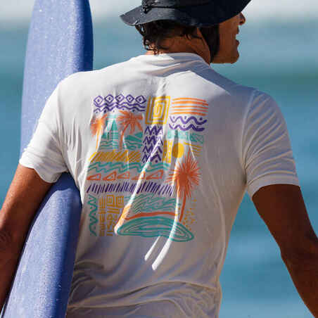 Meeste pikkade käistega UV-kaitsega surfisärk, palm/valge