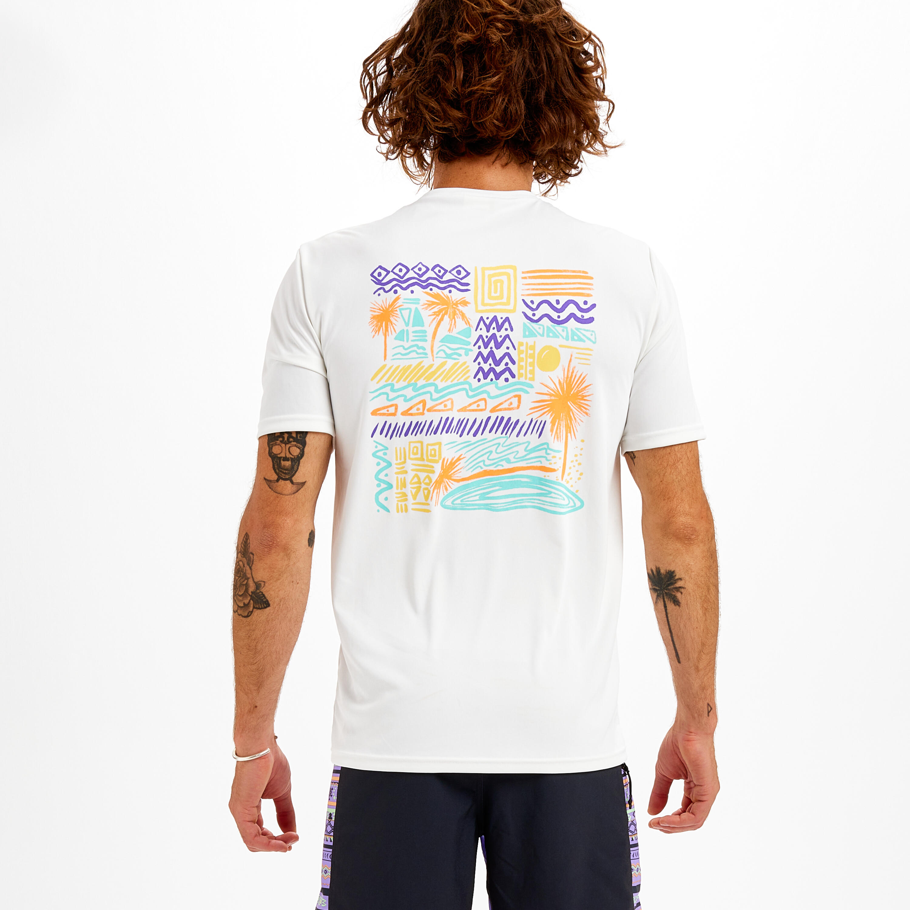 Men's Surfing Short-Sleeved Anti-UV T-Shirt - Palm white 4/9
