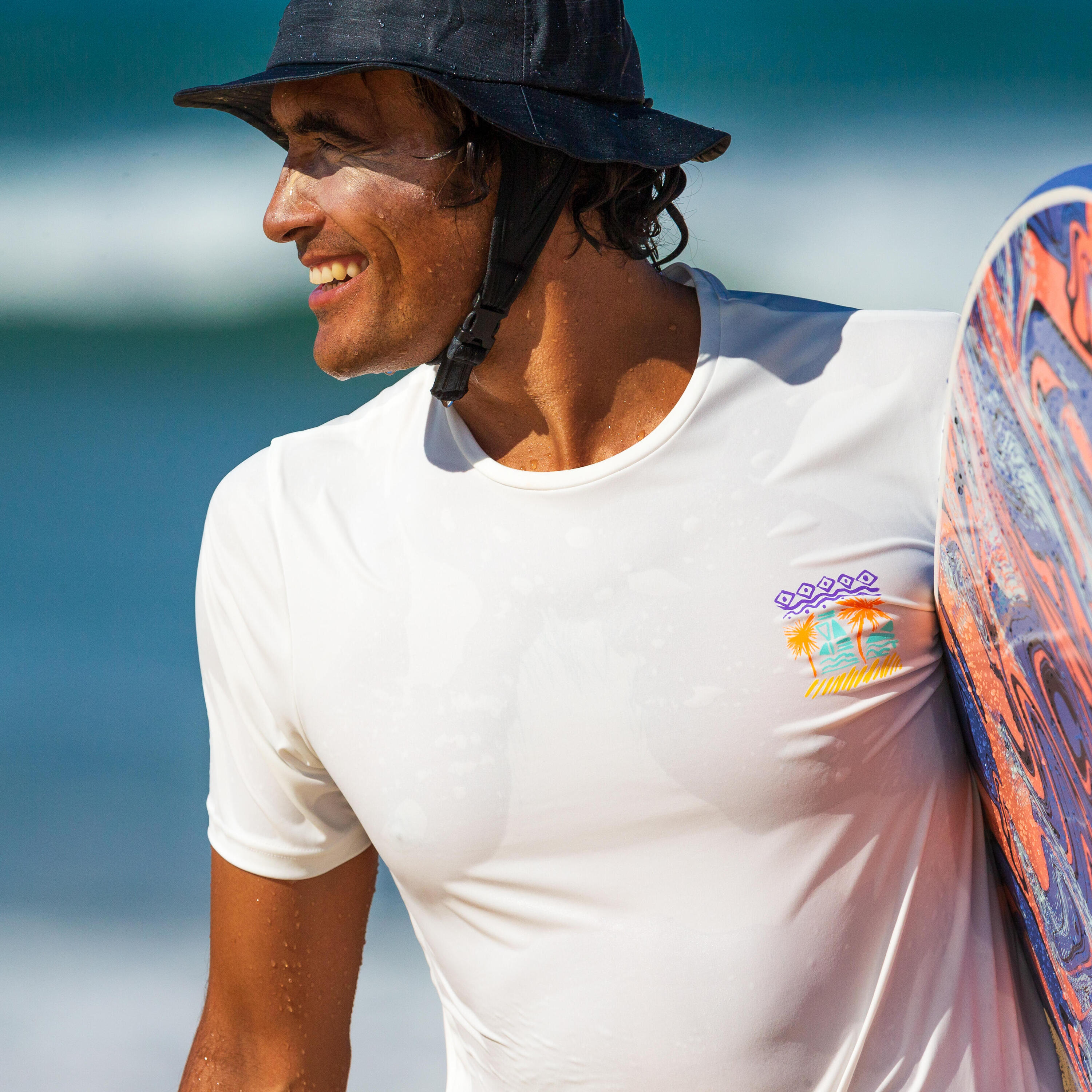 Men's Surfing Short-Sleeved Anti-UV T-Shirt - Palm white 5/9