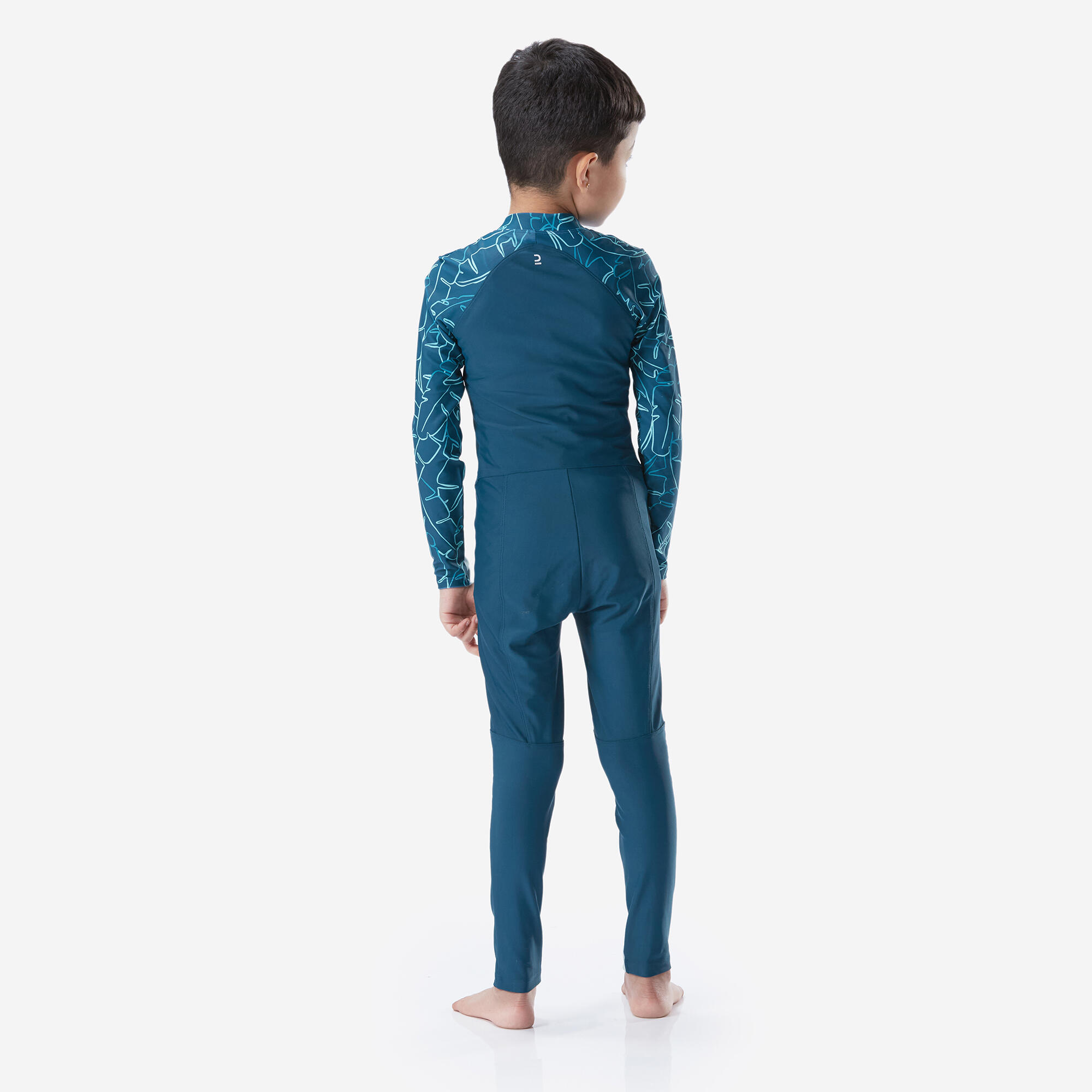 Boy's Swimsuit 100 Long Sleeves & Long Legs BANA - Green UV 3/4