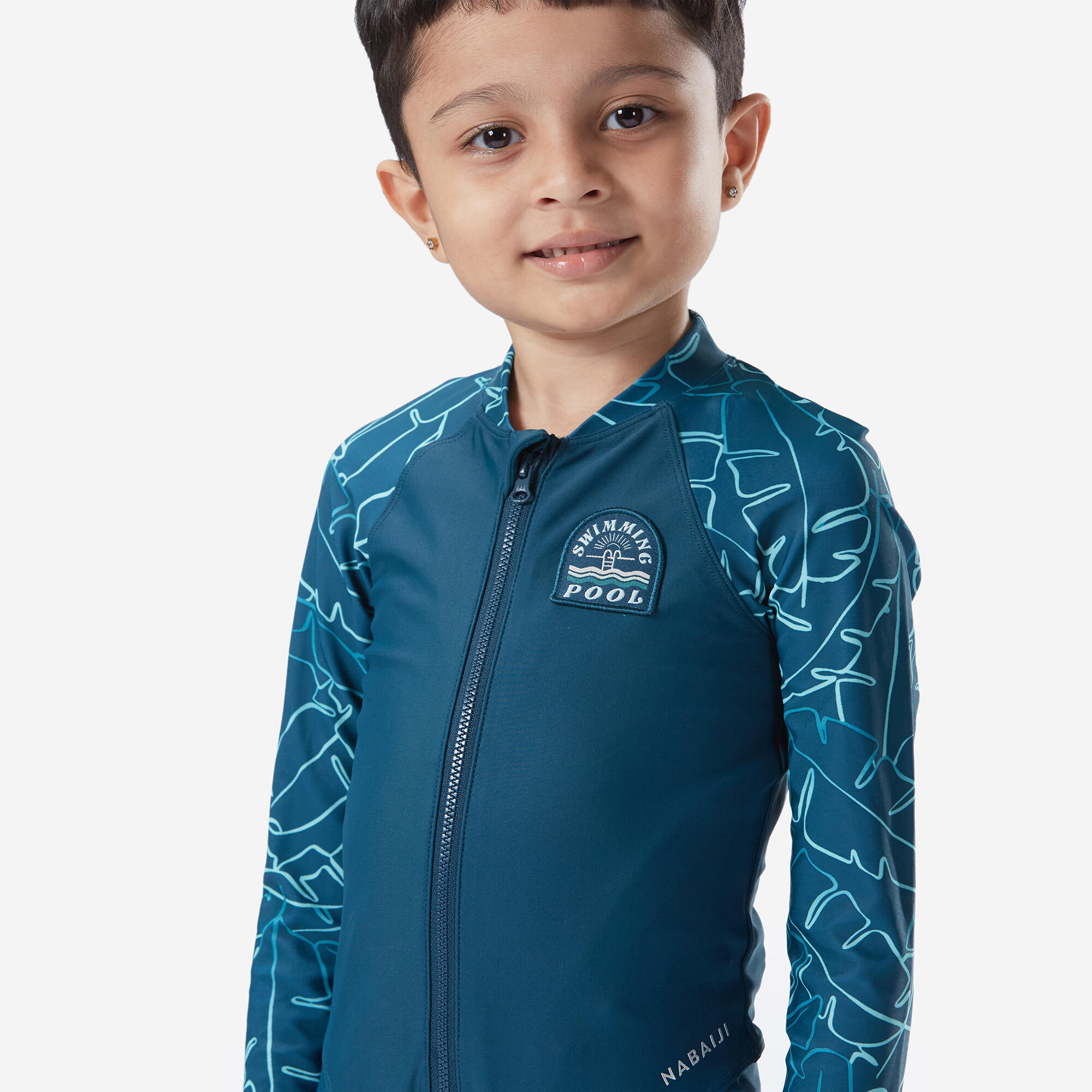 Boy's Swimsuit 100 Long Sleeves & Long Legs BANA - Green UV 2/4