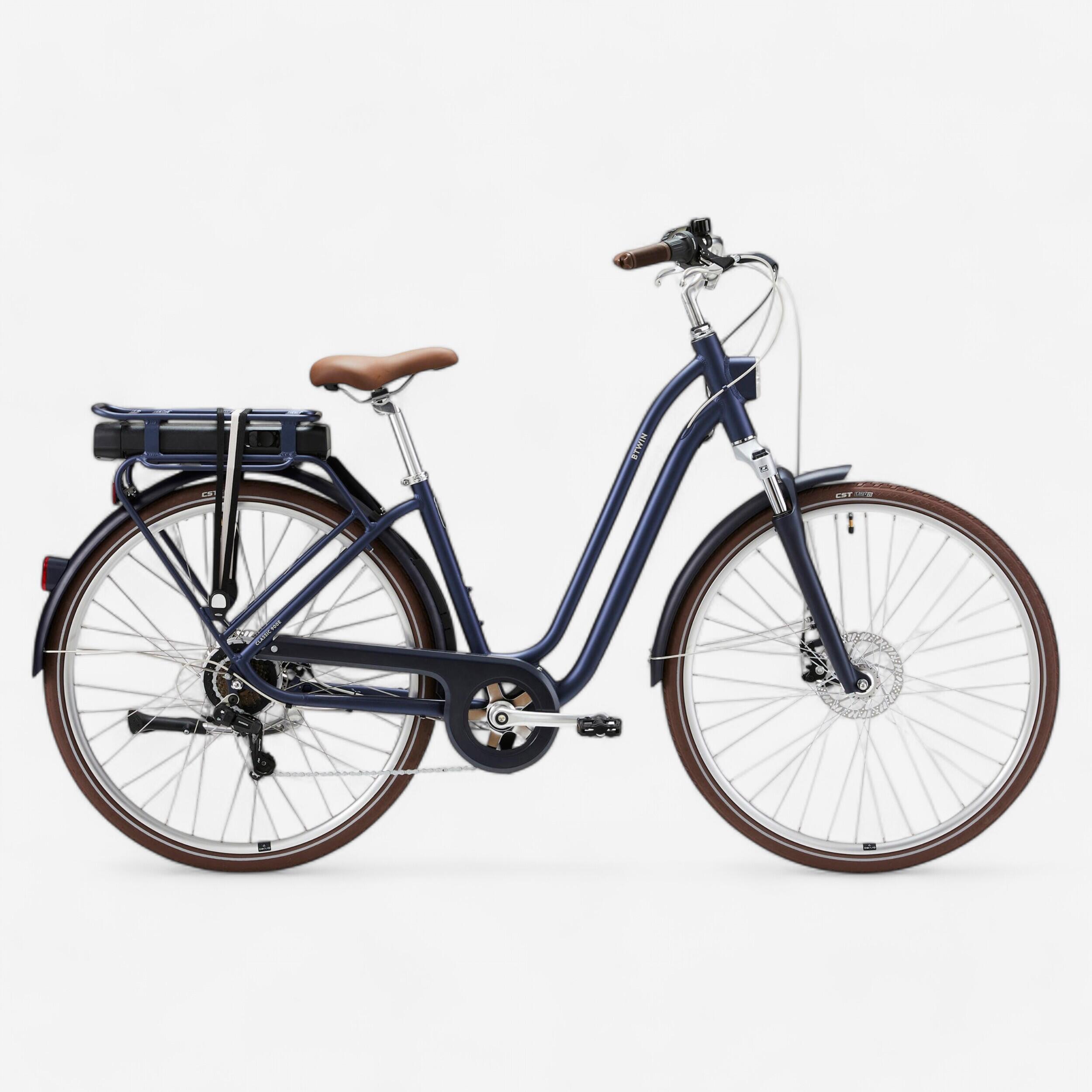 Bicicleta Ciclismo Urbano Elops 900 E Azul Oscuro Eléctrica Cuadro Bajo
