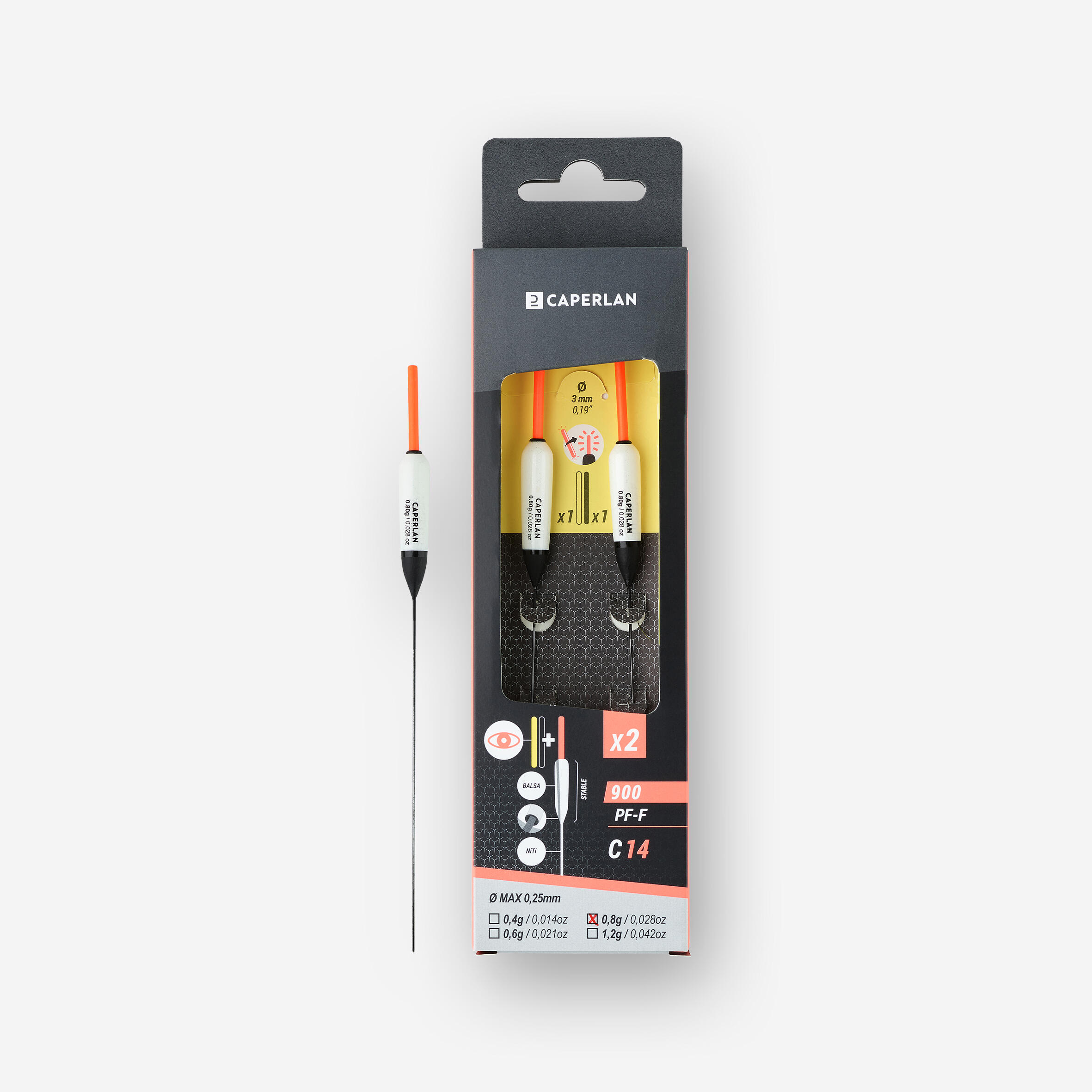 CAPERLAN Súprava 2 plaváčikov 0,8 g na lov kaprov na plávanú PF - F900 C14