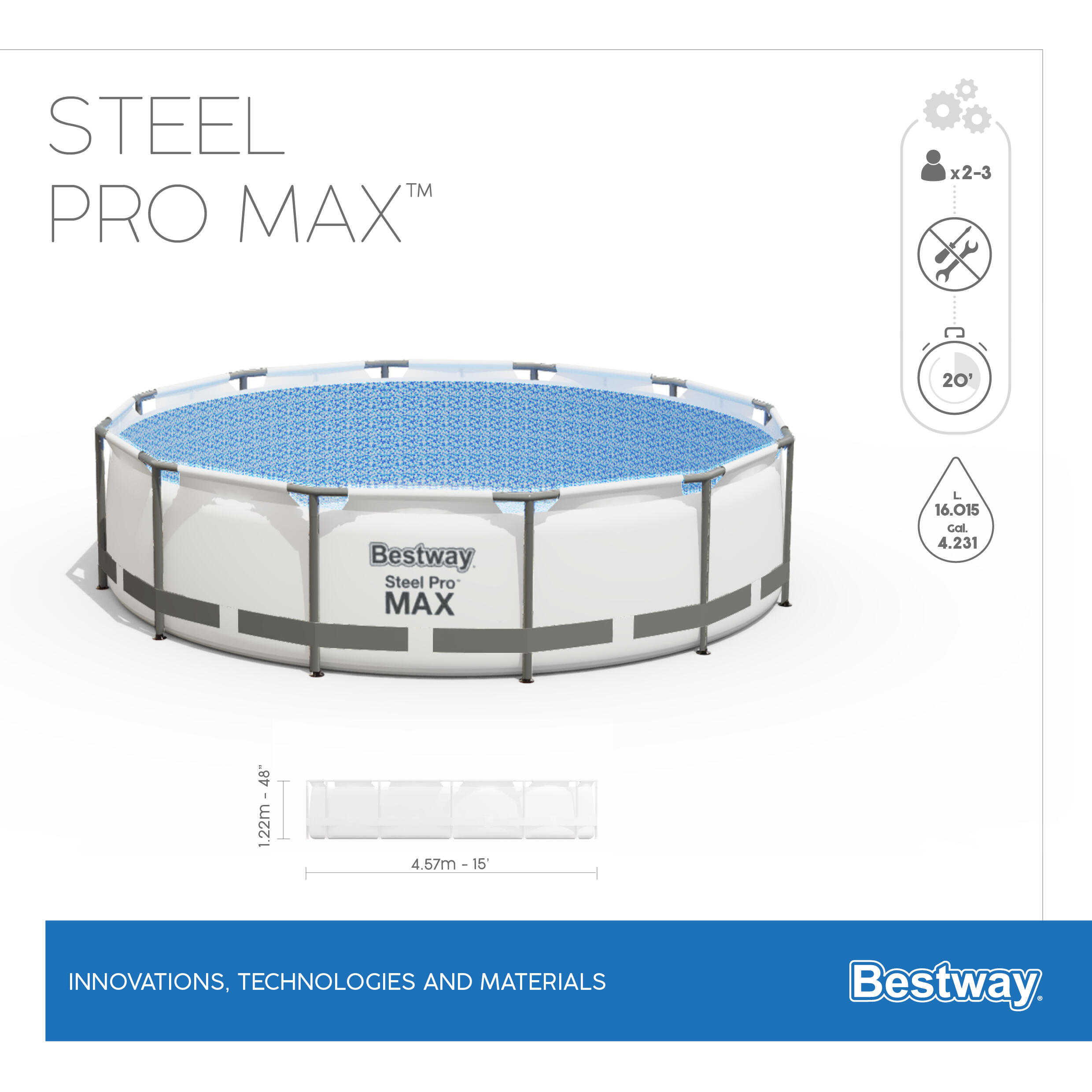 Piscina STEEL PRO MAX circular 457x122cm com depuradora + filtro + escada 2/8