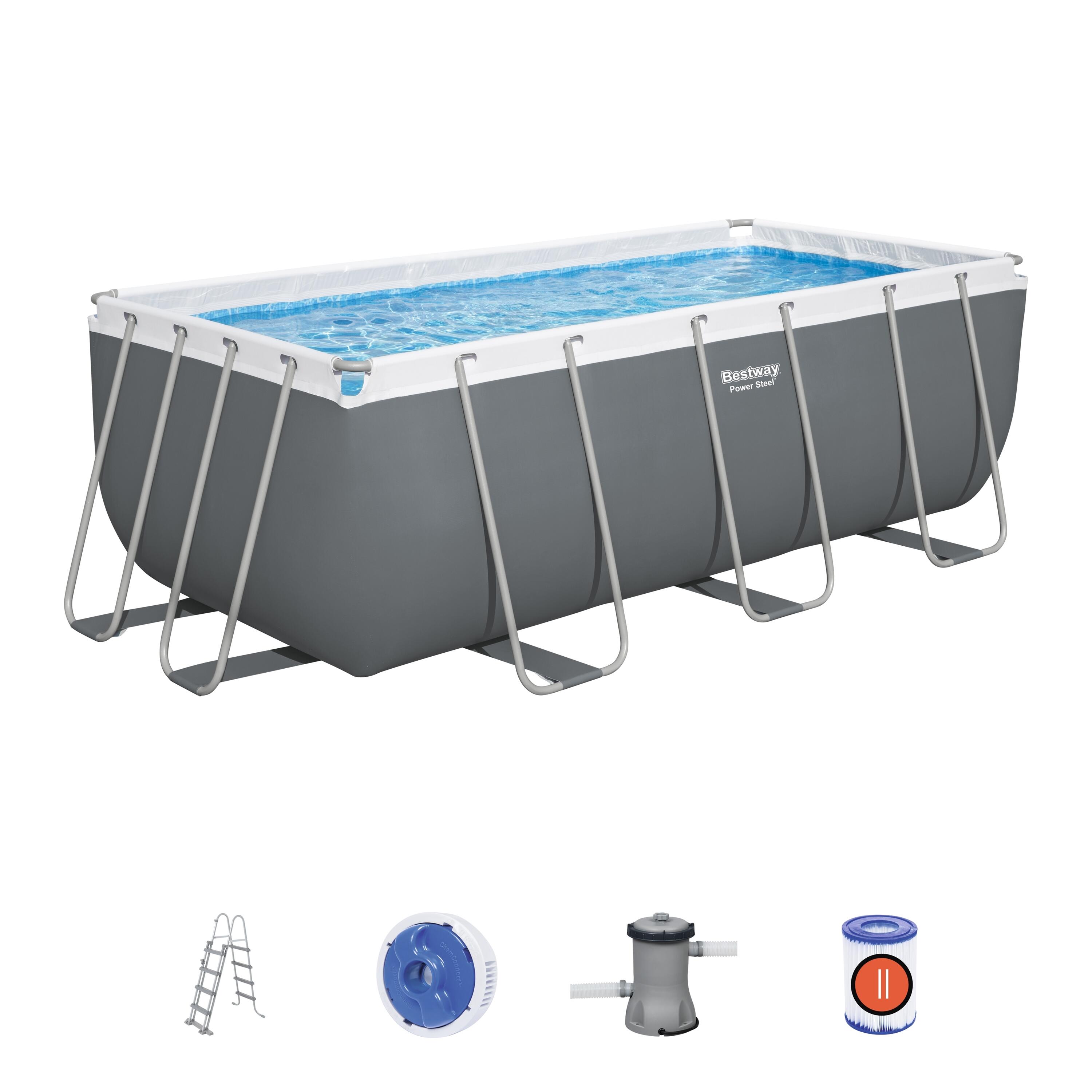 BESTWAY Piscina Power Steel retangular 412X201X122 cm com depuradora + filtro + escada