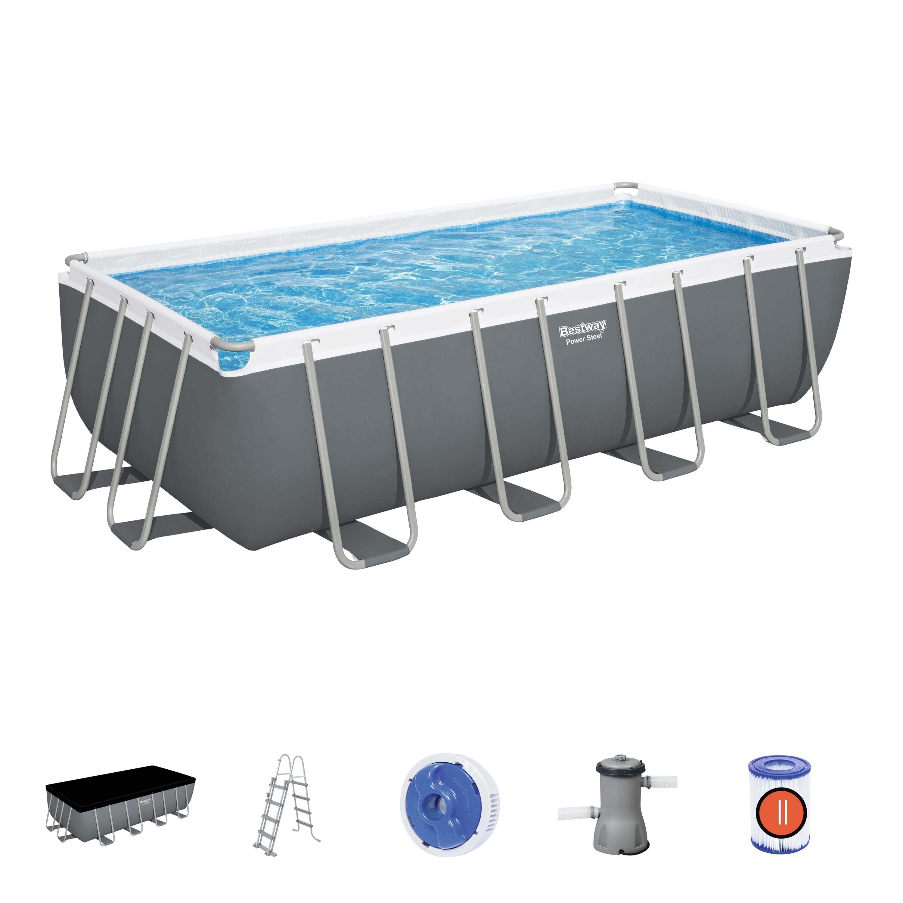 Piscina PowerSteel retangular 488X244X122 cm com depuradora + filtro + escada 1/8