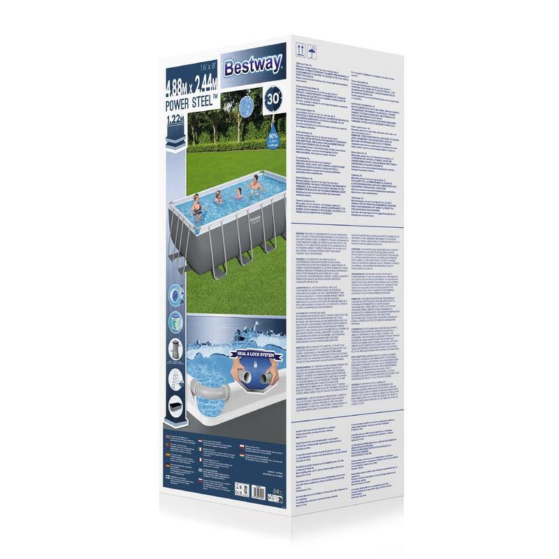 Piscina PowerSteel retangular 488X244X122 cm com depurada + filtro + escada