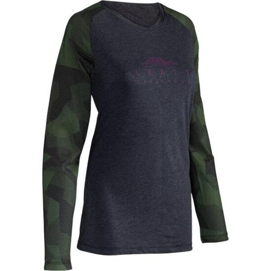 Radtrikot langarm MTB Allmountain 3.0 Damen schwarz/khaki