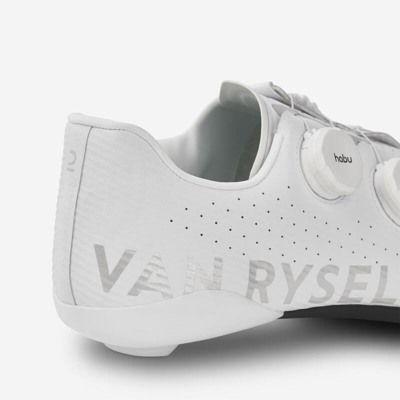 Scarpe ciclismo bici da corsa adulto Van Rysel RCR bianche suola carbonio 100%